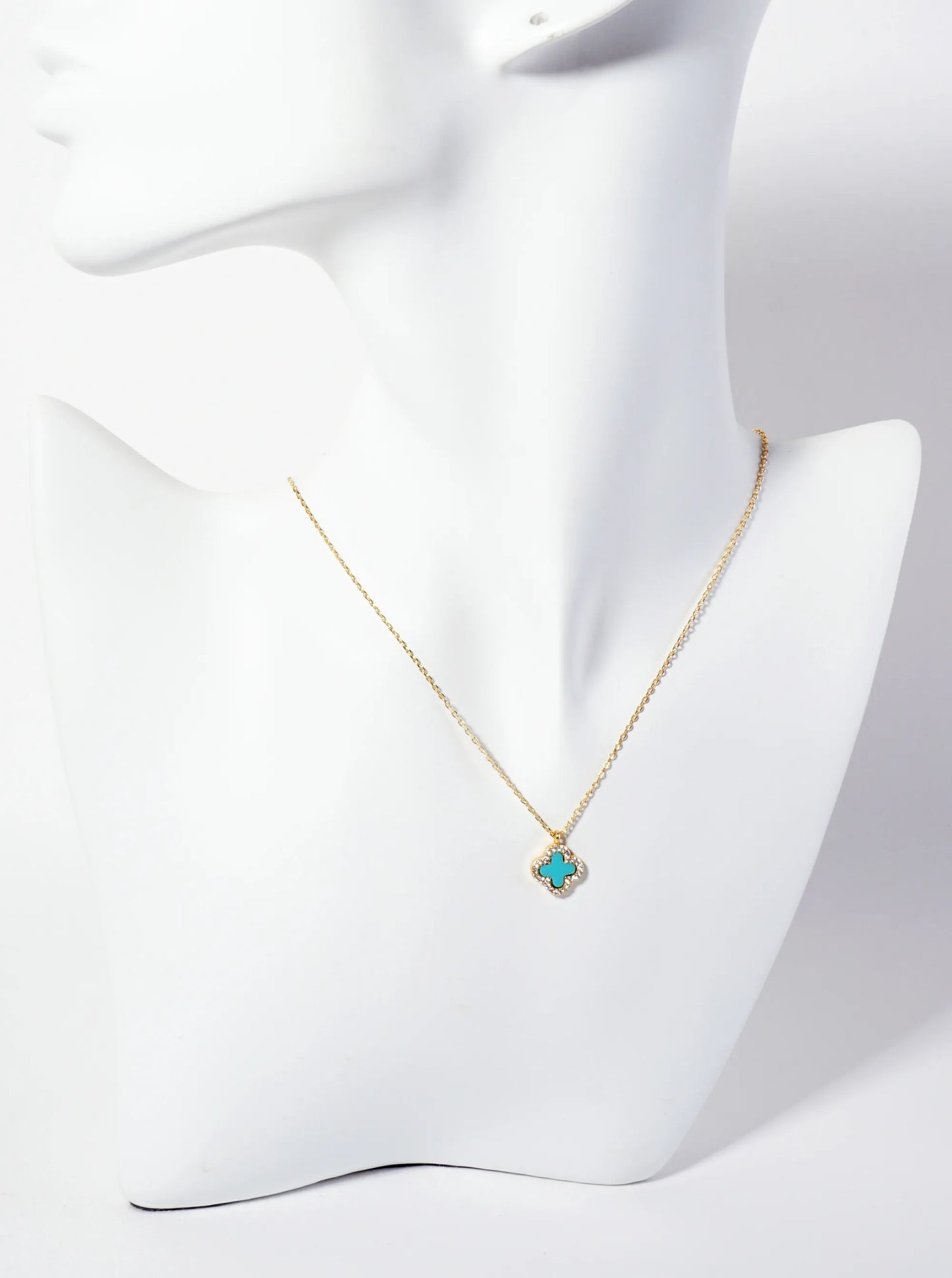 Pave-Set Cubic-Zirconia 11mm 18K-Gold-Dipped Brass Quatrefoil Pendant Necklace