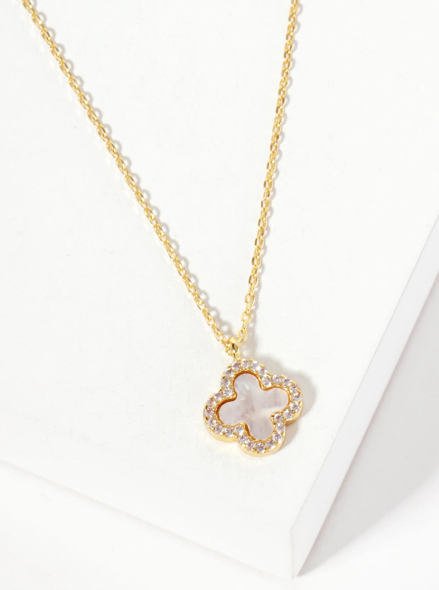 Pave-Set Cubic-Zirconia 11mm 18K-Gold-Dipped Brass Quatrefoil Pendant Necklace