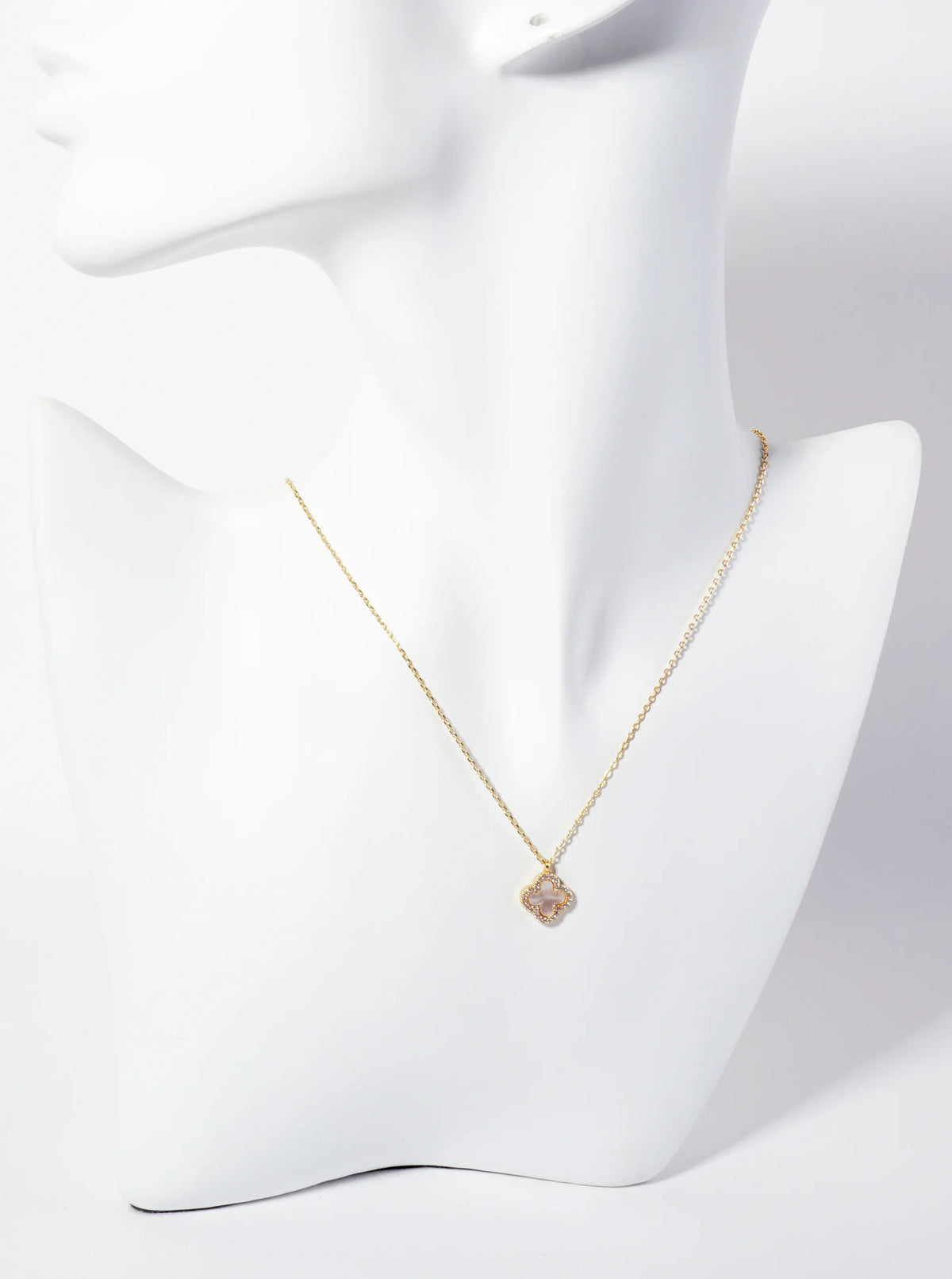 Pave-Set Cubic-Zirconia 11mm 18K-Gold-Dipped Brass Quatrefoil Pendant Necklace