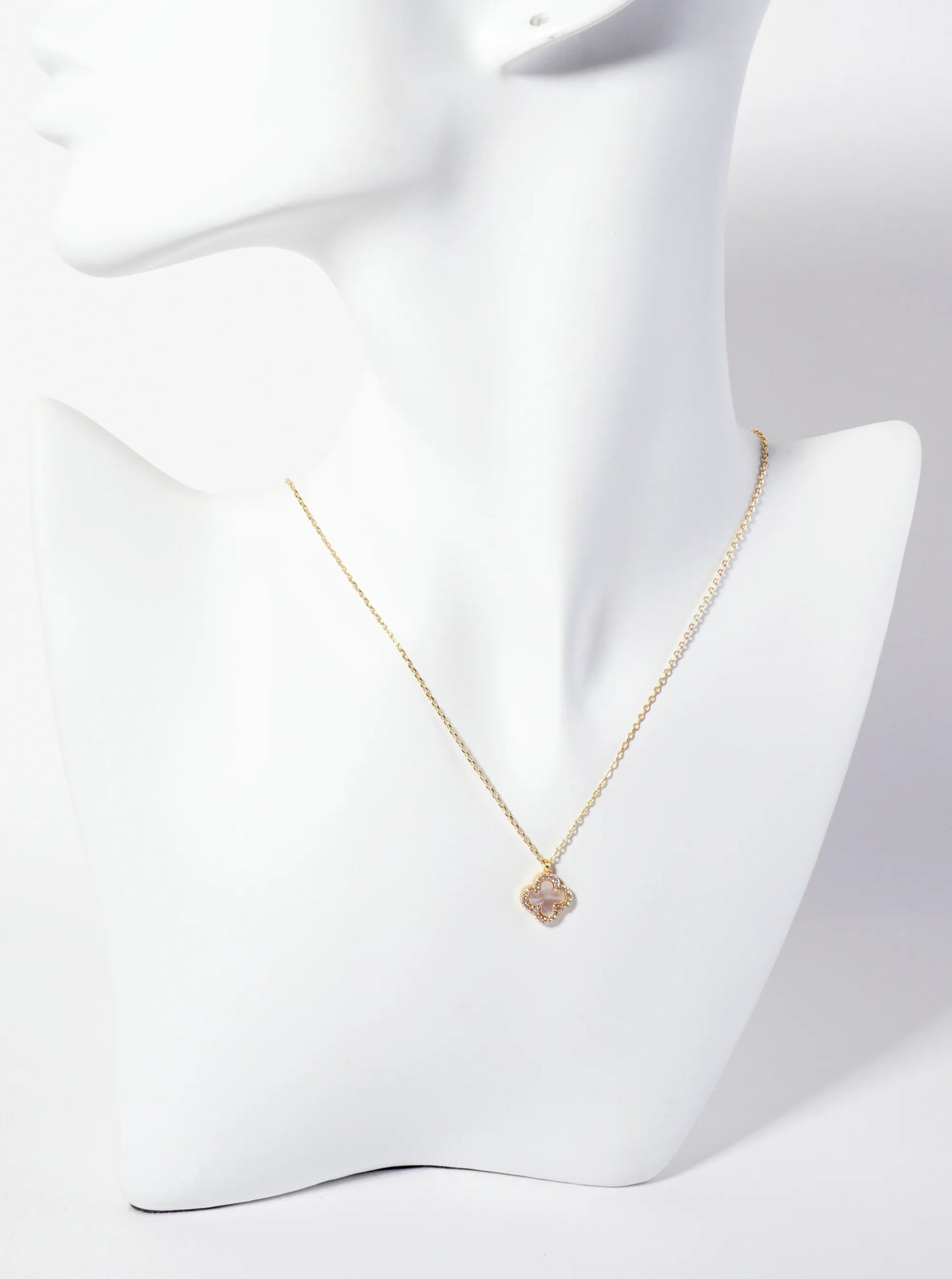 Pave-Set Cubic-Zirconia 11mm 18K-Gold-Dipped Brass Quatrefoil Pendant Necklace