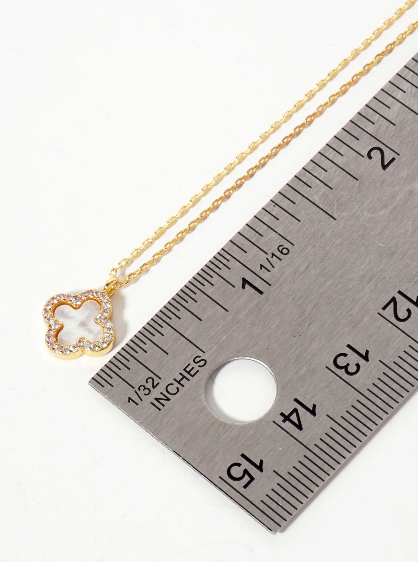 Pave-Set Cubic-Zirconia 11mm 18K-Gold-Dipped Brass Quatrefoil Pendant Necklace