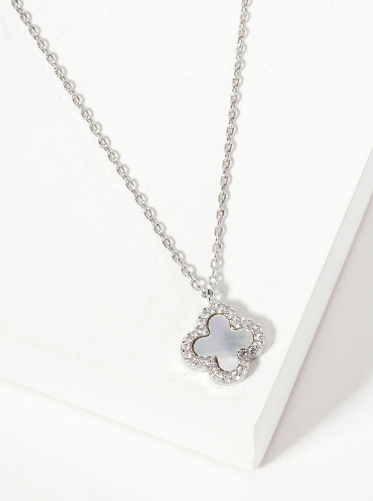 Pave-Set Cubic-Zirconia 11mm 18K-Gold-Dipped Brass Quatrefoil Pendant Necklace