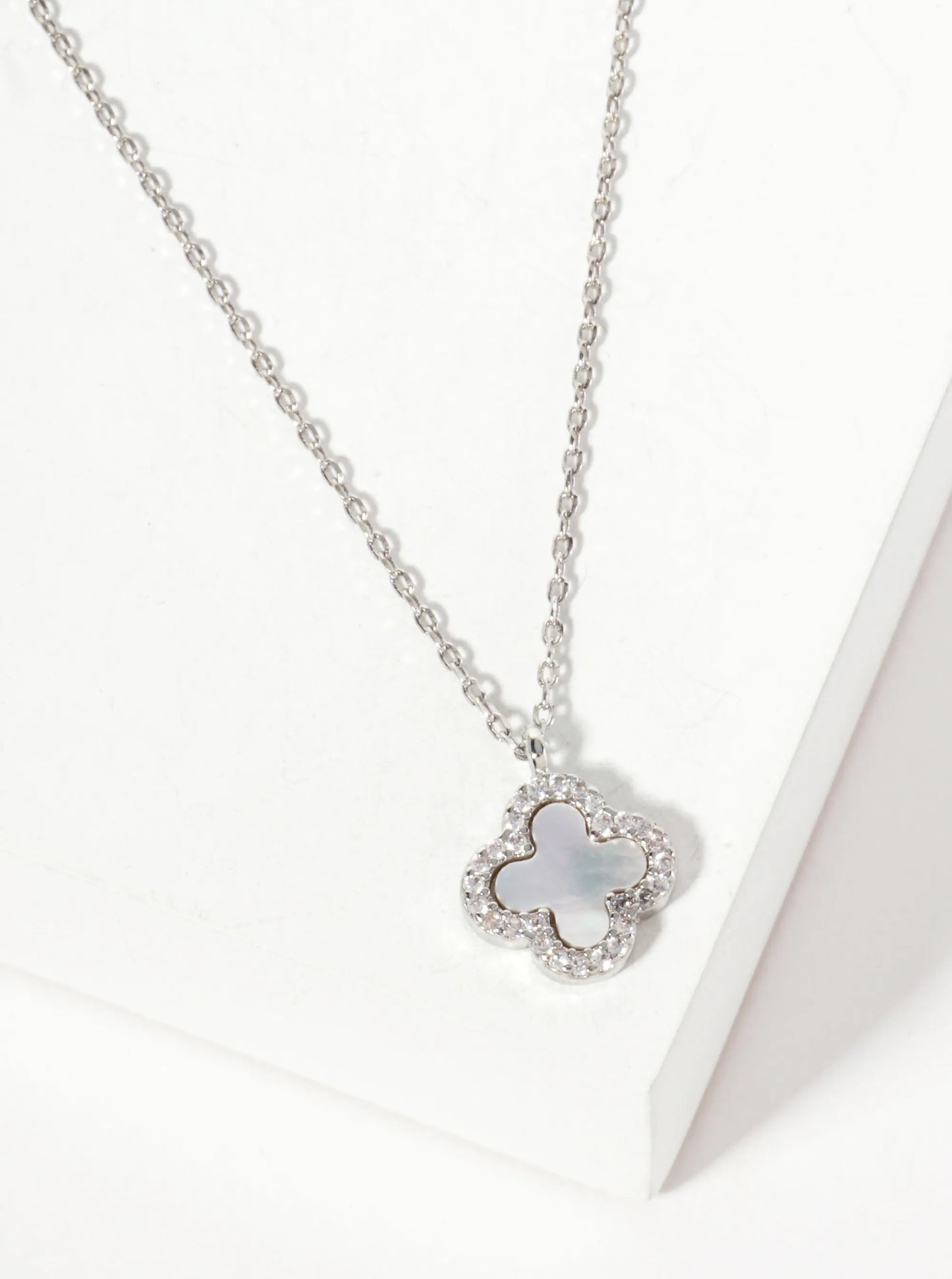 Pave-Set Cubic-Zirconia 11mm 18K-Gold-Dipped Brass Quatrefoil Pendant Necklace