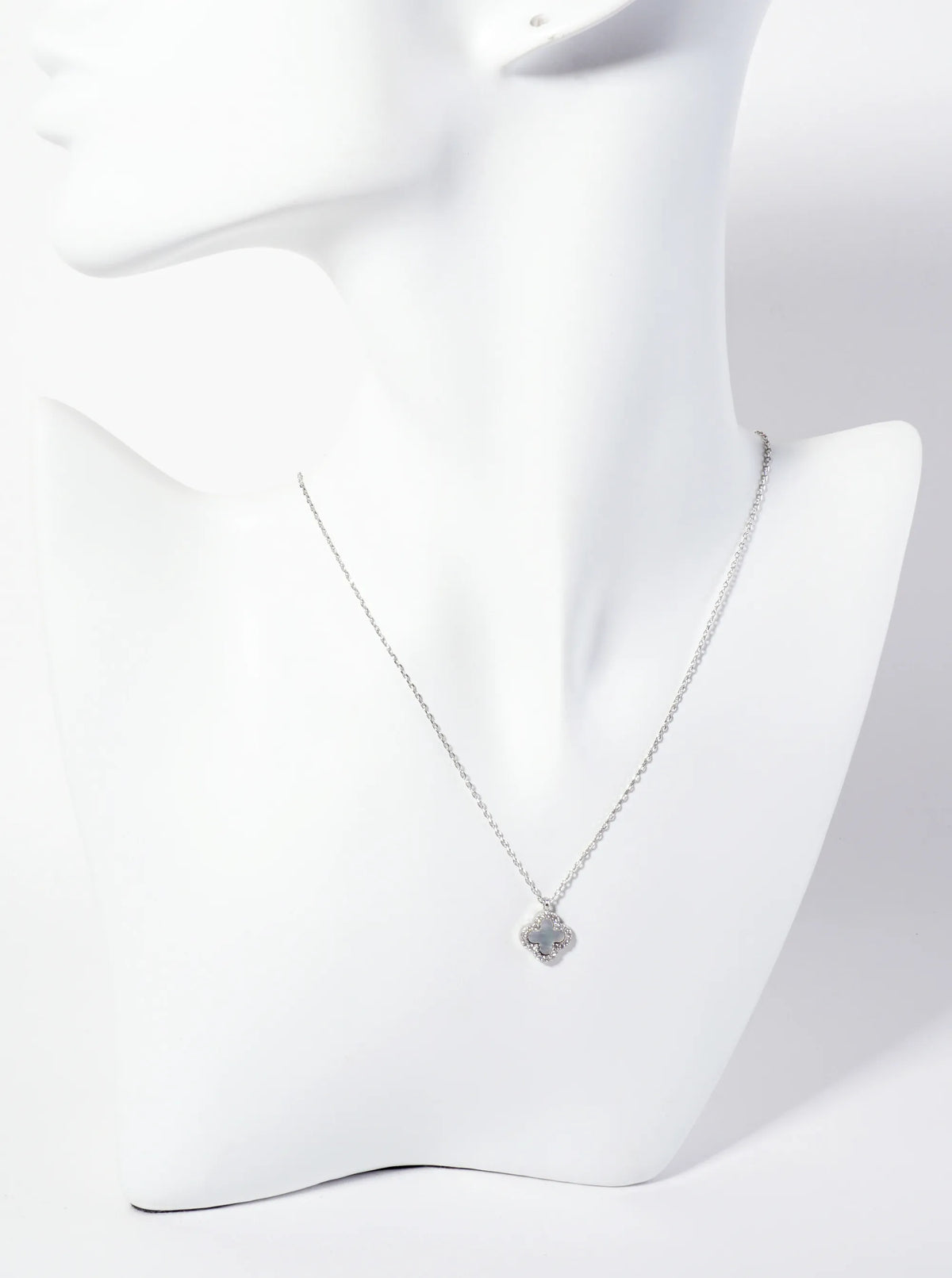 Pave-Set Cubic-Zirconia 11mm 18K-Gold-Dipped Brass Quatrefoil Pendant Necklace