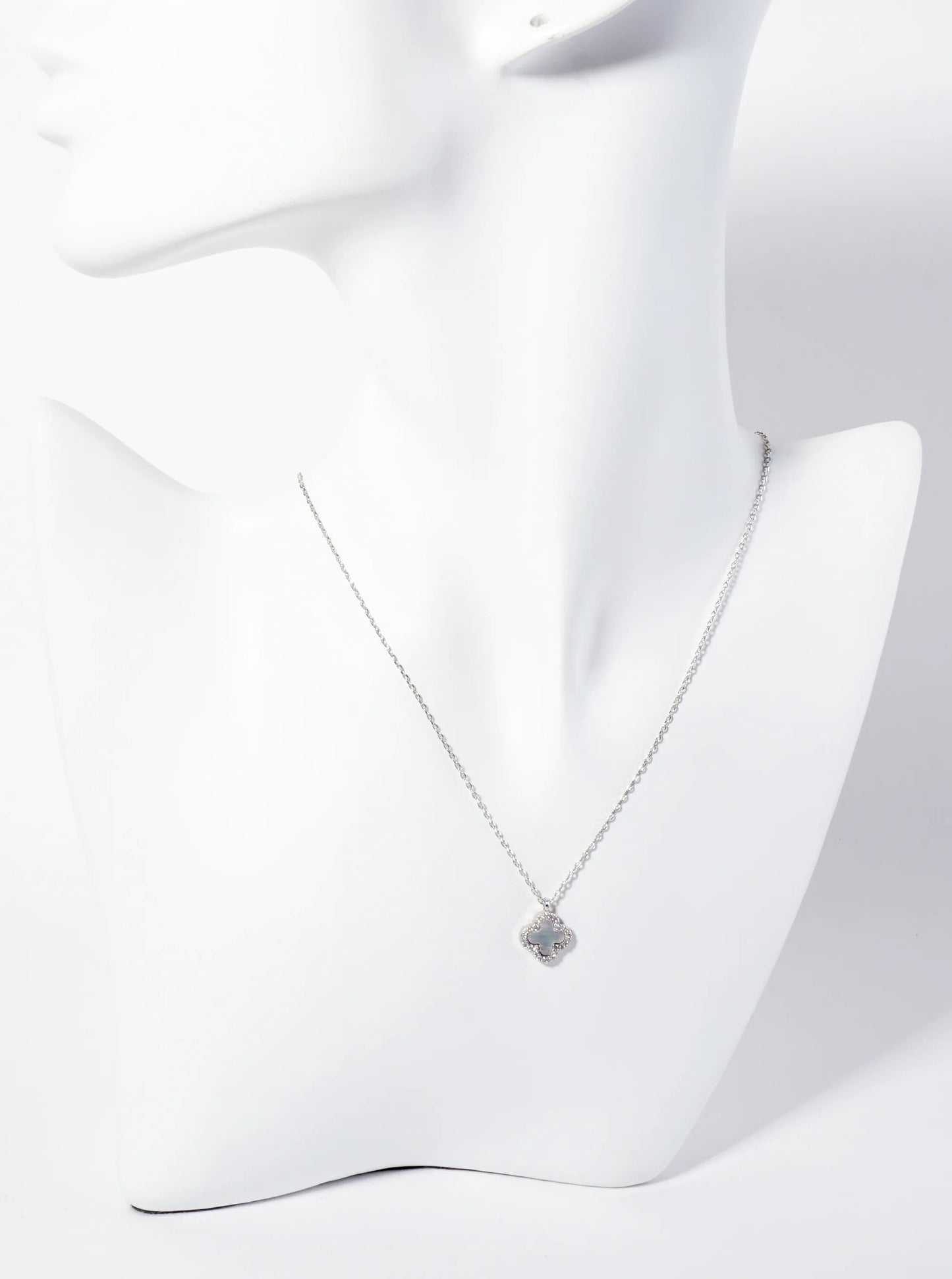 Pave-Set Cubic-Zirconia 11mm 18K-Gold-Dipped Brass Quatrefoil Pendant Necklace