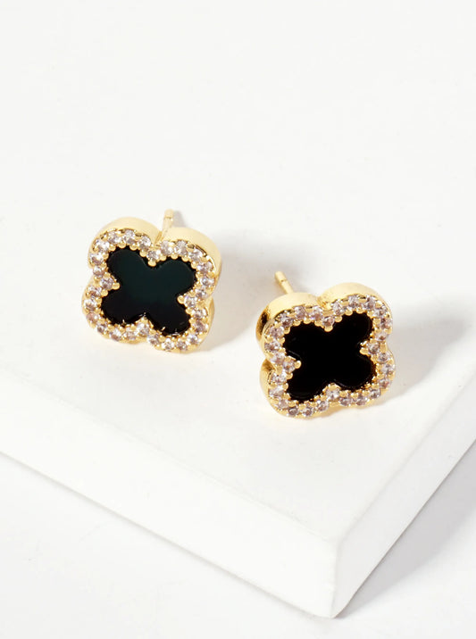 Pave-Set Cubic-Zirconia 11mm 18K-Gold-Dipped Brass Quatrefoil Stud Earrings
