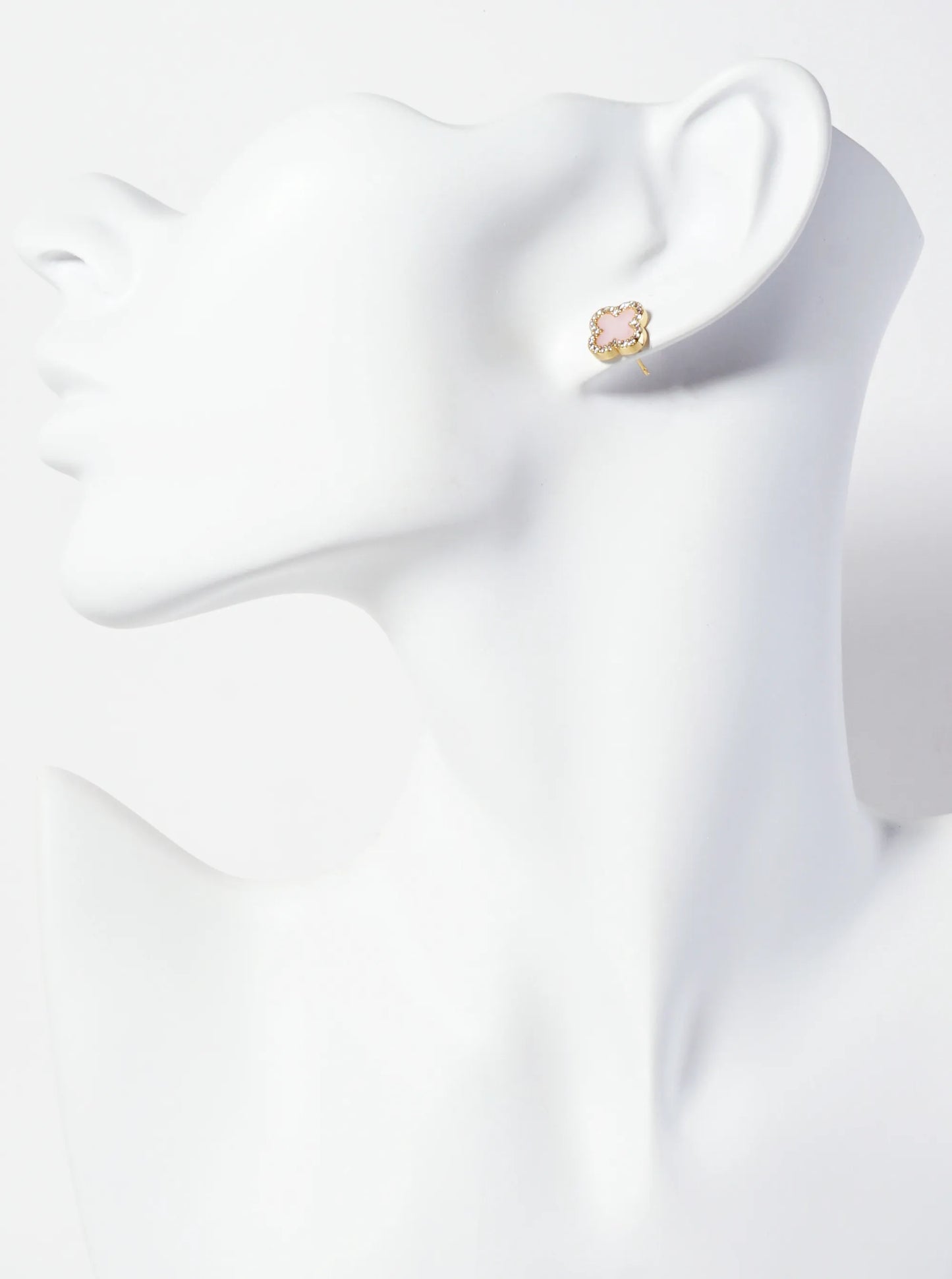 Pave-Set Cubic-Zirconia 11mm 18K-Gold-Dipped Brass Quatrefoil Stud Earrings