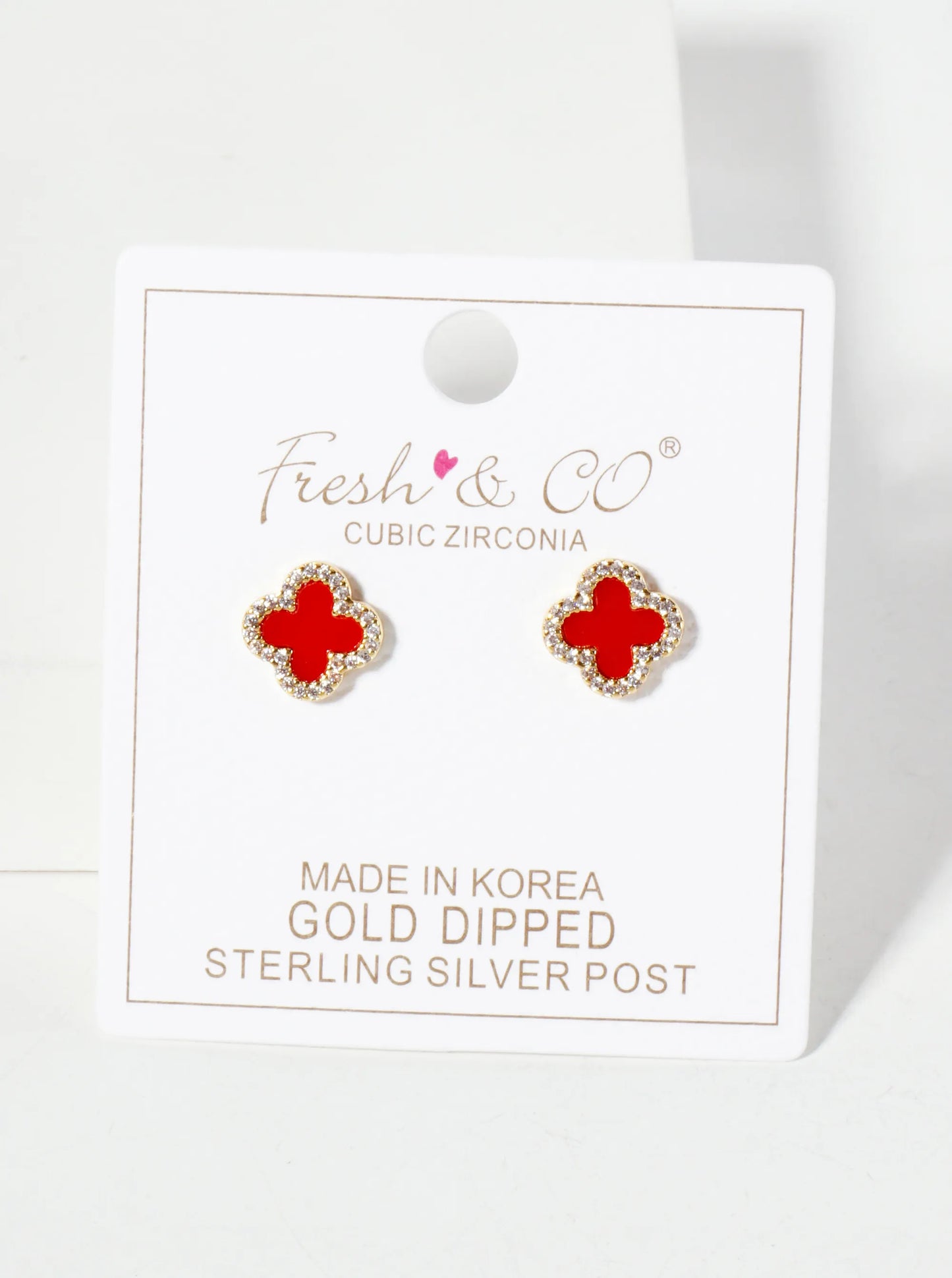 Pave-Set Cubic-Zirconia 11mm 18K-Gold-Dipped Brass Quatrefoil Stud Earrings