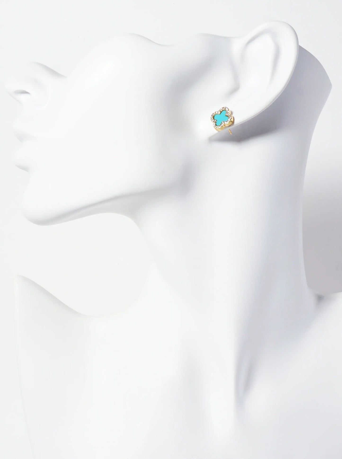 Pave-Set Cubic-Zirconia 11mm 18K-Gold-Dipped Brass Quatrefoil Stud Earrings
