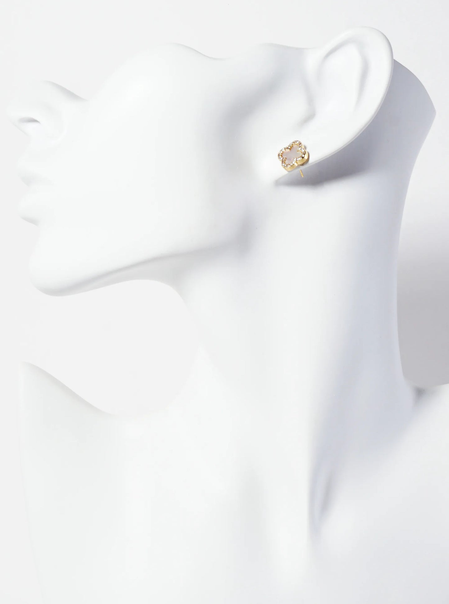 Pave-Set Cubic-Zirconia 11mm 18K-Gold-Dipped Brass Quatrefoil Stud Earrings
