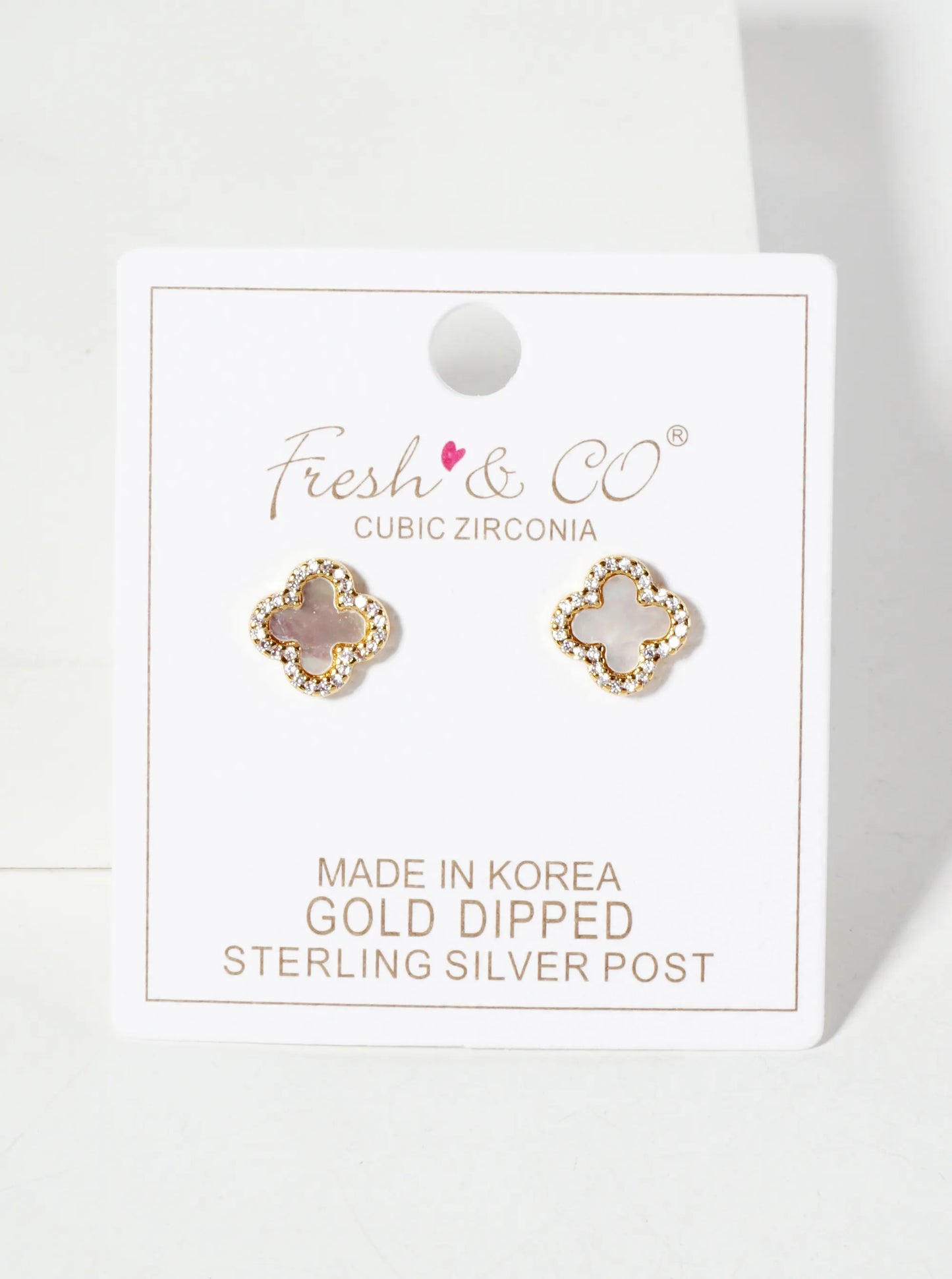Pave-Set Cubic-Zirconia 11mm 18K-Gold-Dipped Brass Quatrefoil Stud Earrings