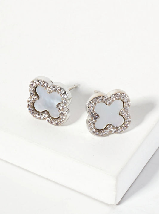 Pave-Set Cubic-Zirconia 11mm 18K-Gold-Dipped Brass Quatrefoil Stud Earrings