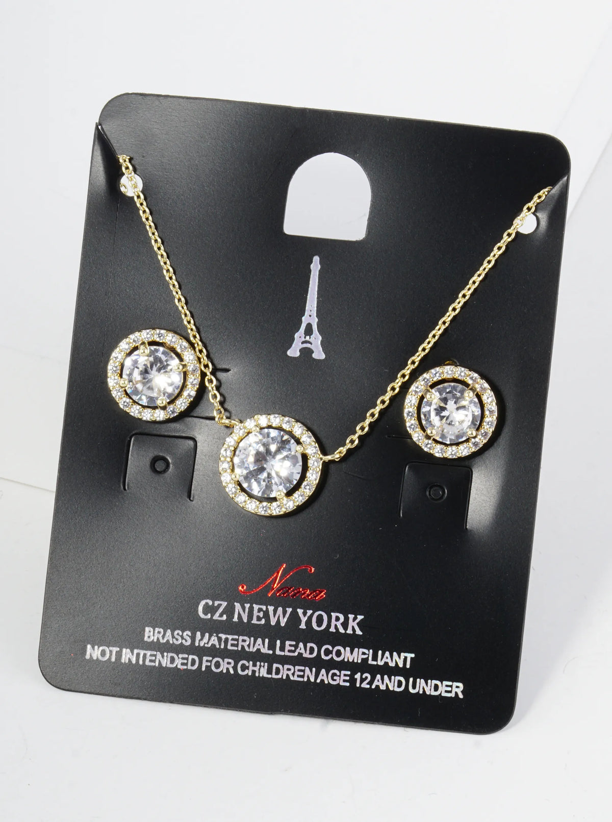 Pave Set Cubic Zirconia 11mm Halo Circle Pendant Necklace With Earrings