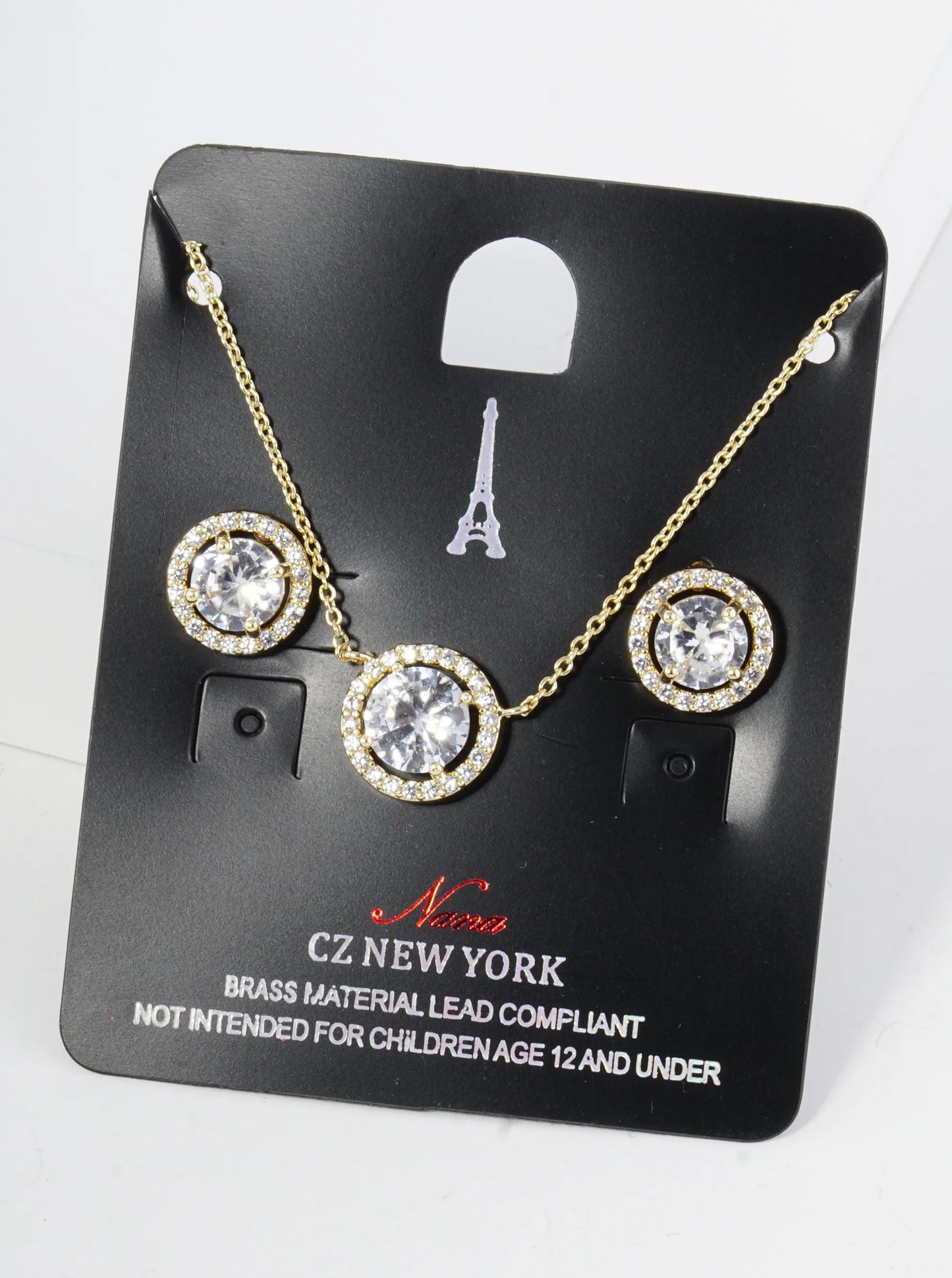 Pave Set Cubic Zirconia 11mm Halo Circle Pendant Necklace With Earrings