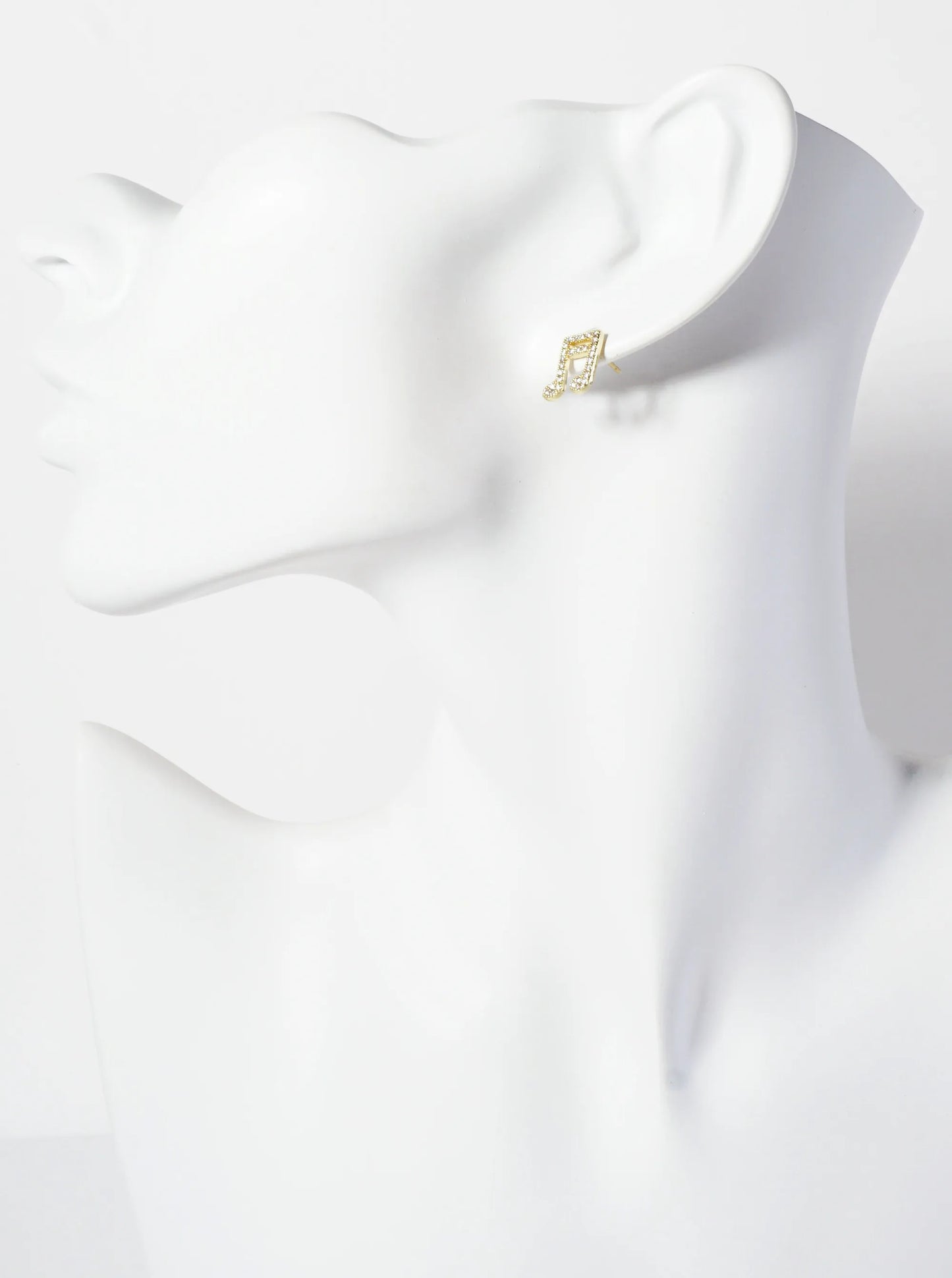 Pave-Set Cubic-Zirconia 11mm Musical-Note 18K-Gold-Dipped Brass Stud Earrings