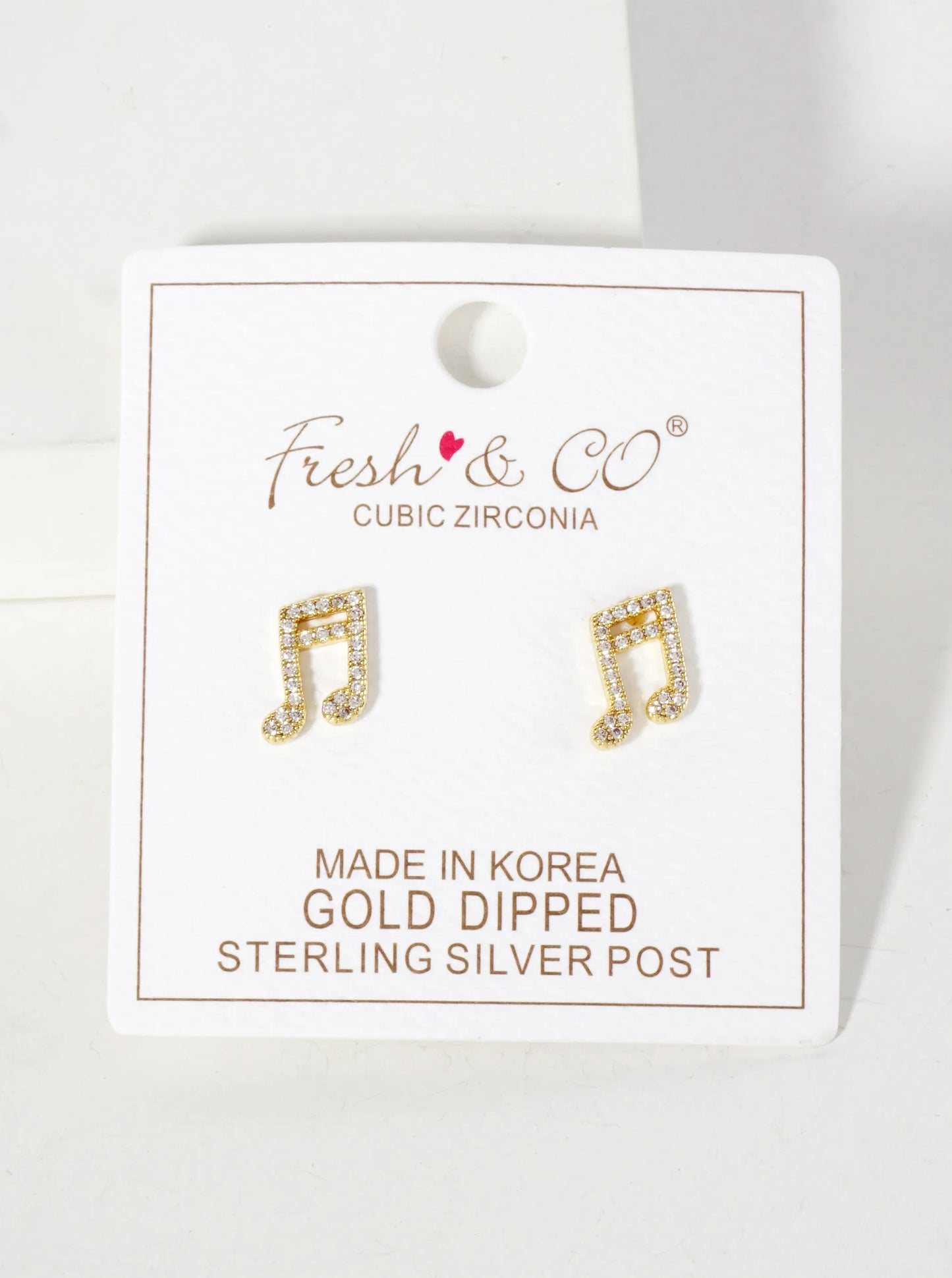 Pave-Set Cubic-Zirconia 11mm Musical-Note 18K-Gold-Dipped Brass Stud Earrings