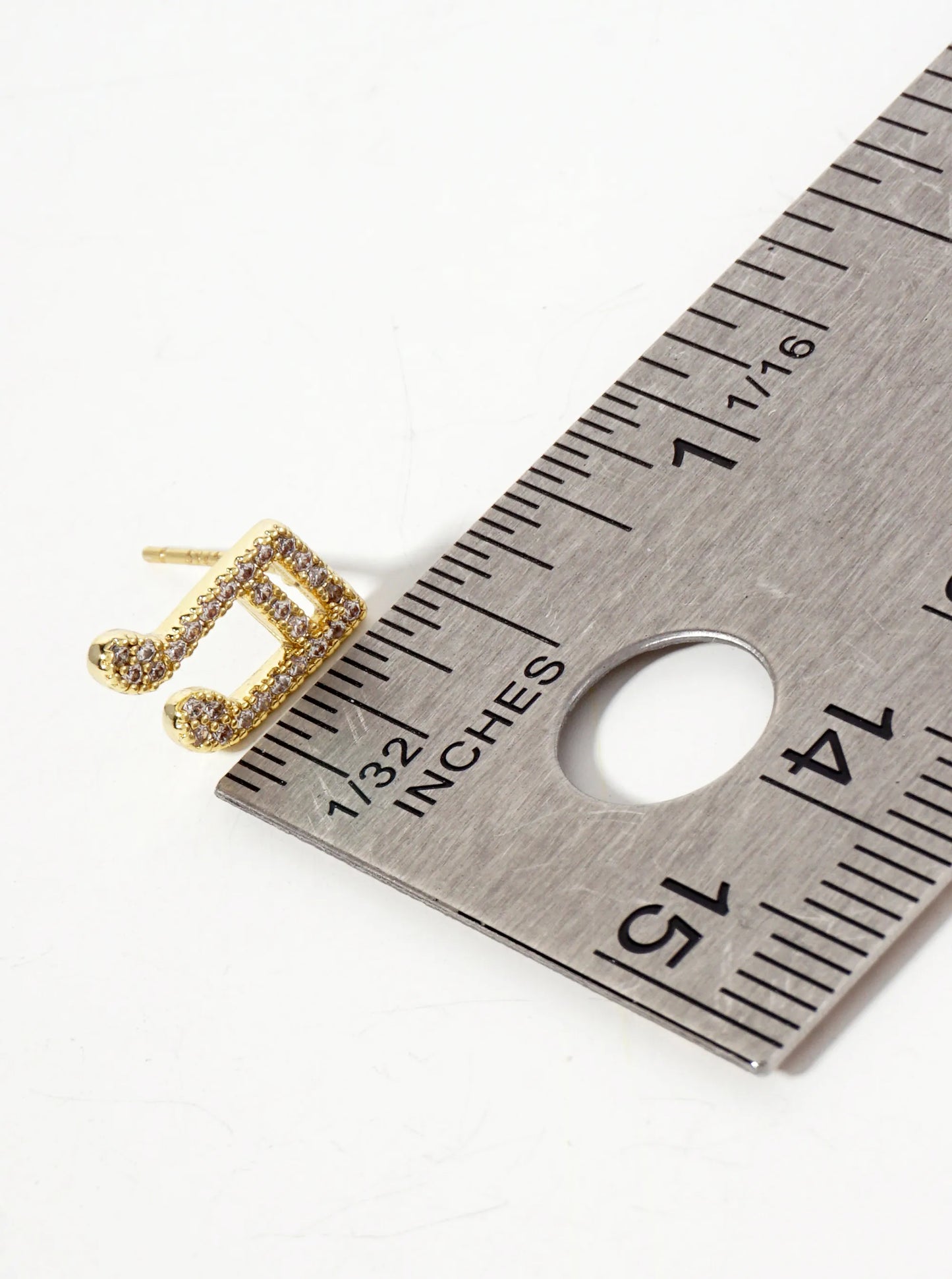 Pave-Set Cubic-Zirconia 11mm Musical-Note 18K-Gold-Dipped Brass Stud Earrings