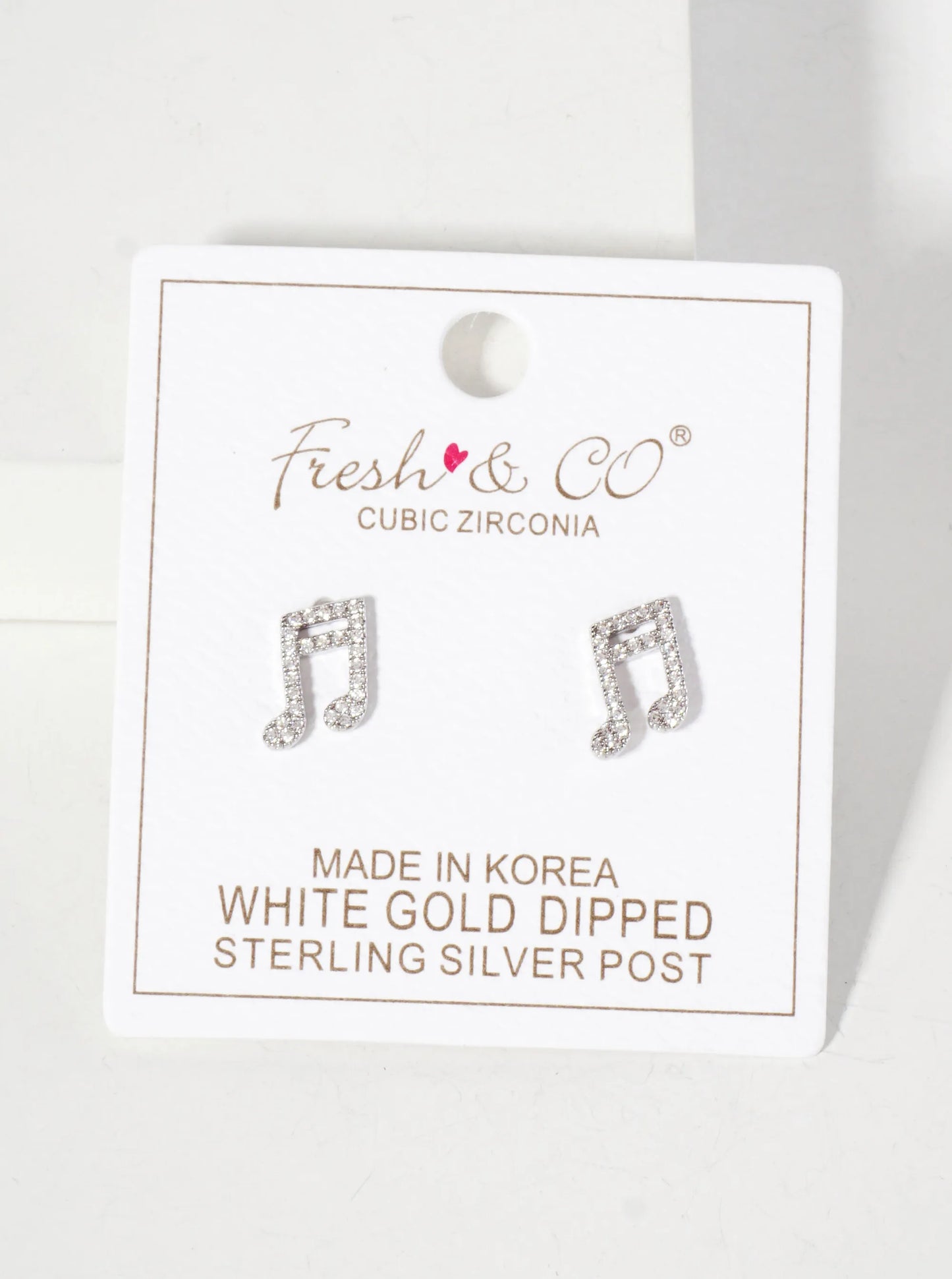 Pave-Set Cubic-Zirconia 11mm Musical-Note 18K-Gold-Dipped Brass Stud Earrings