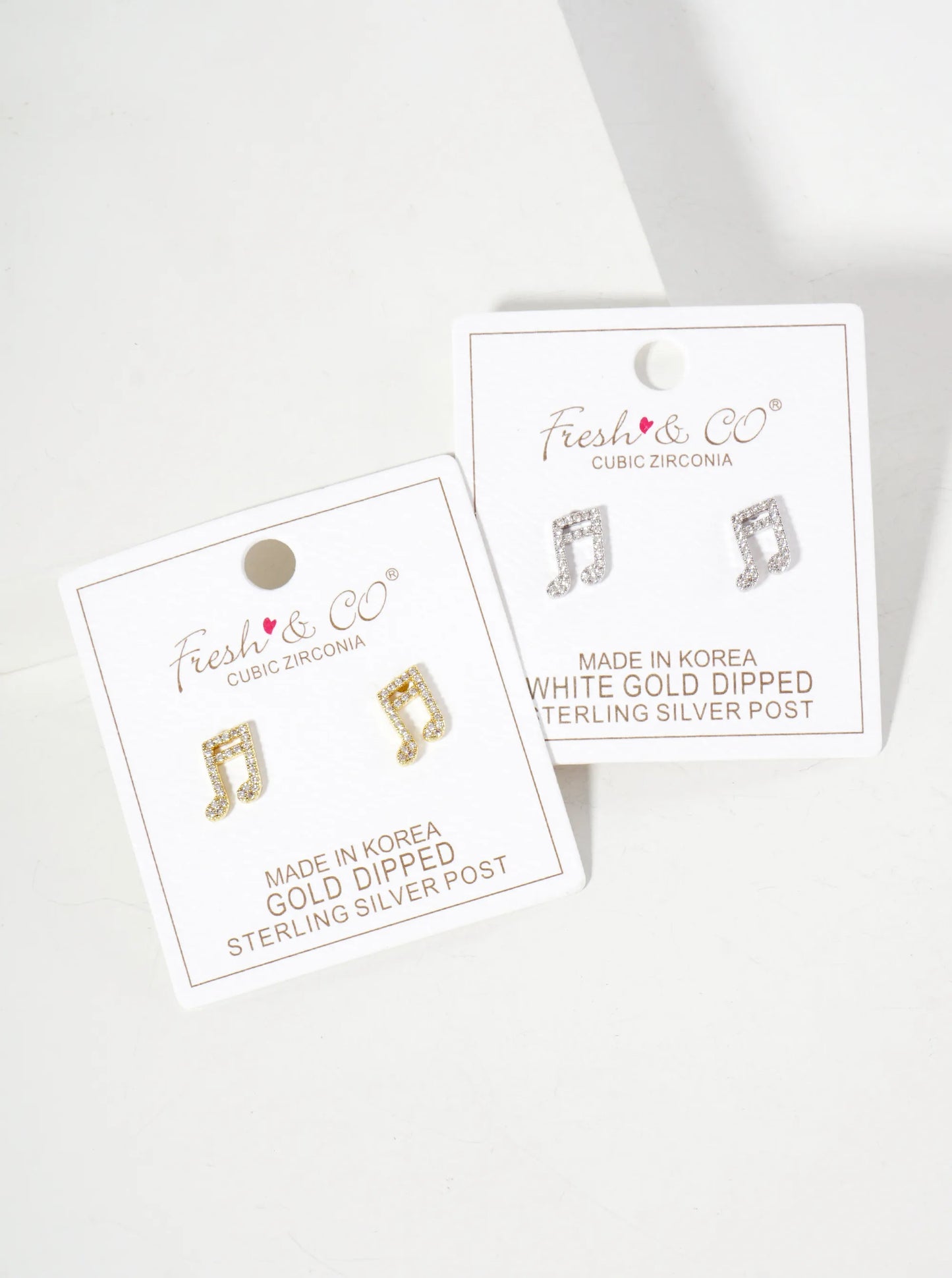Pave-Set Cubic-Zirconia 11mm Musical-Note 18K-Gold-Dipped Brass Stud Earrings