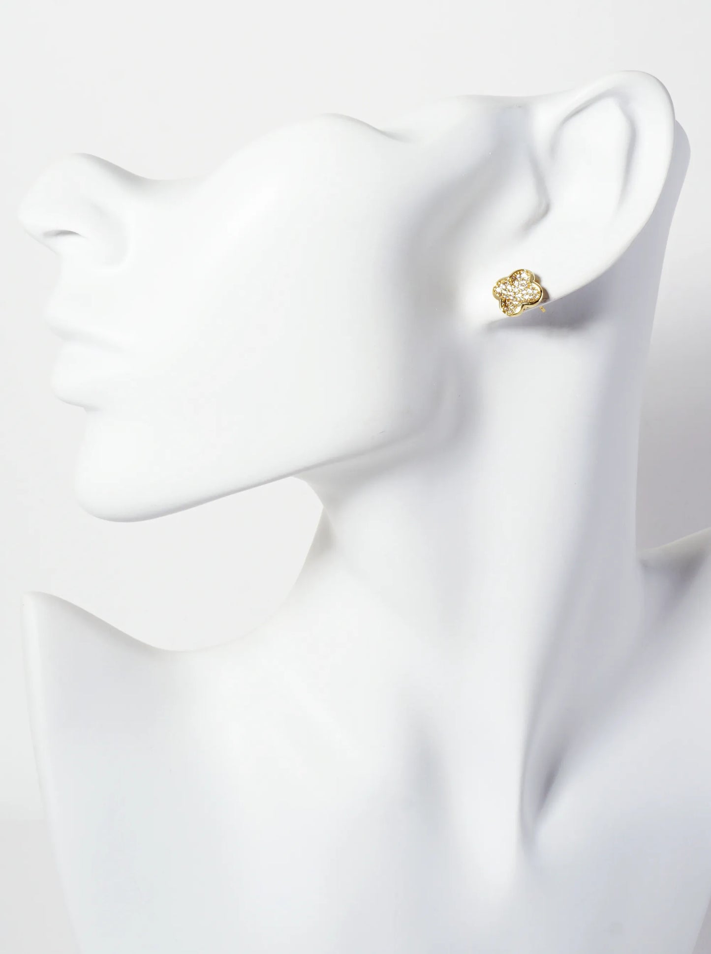 Pave-Set Cubic-Zirconia 11mm Quatrefoil 18K-Gold-Dipped Stud Earrings