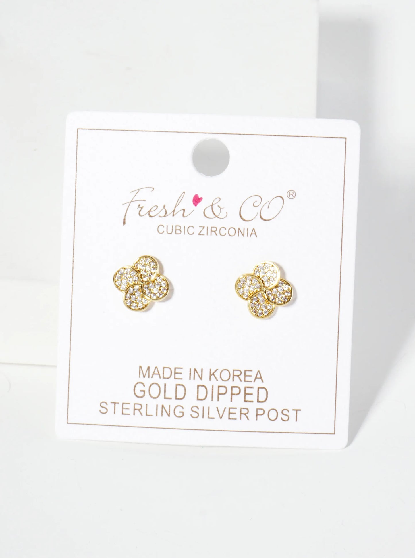 Pave-Set Cubic-Zirconia 11mm Quatrefoil 18K-Gold-Dipped Stud Earrings