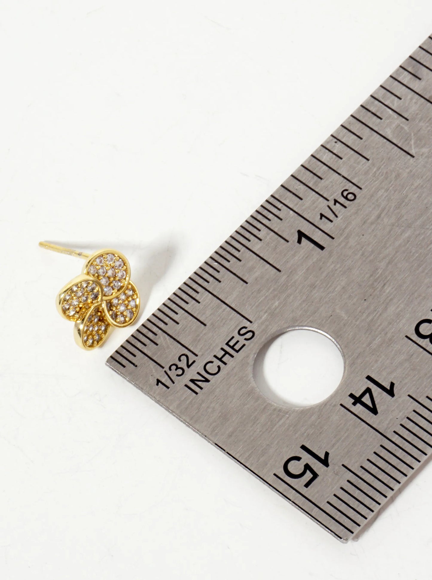 Pave-Set Cubic-Zirconia 11mm Quatrefoil 18K-Gold-Dipped Stud Earrings