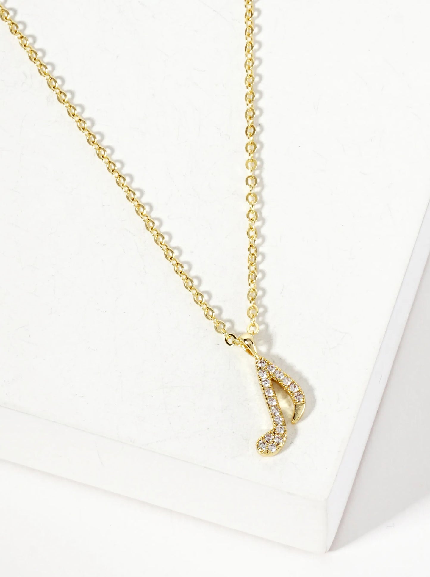 Pave-Set Cubic-Zirconia 12mm Musical-Note Pendant 18K-Gold-Dipped Necklace