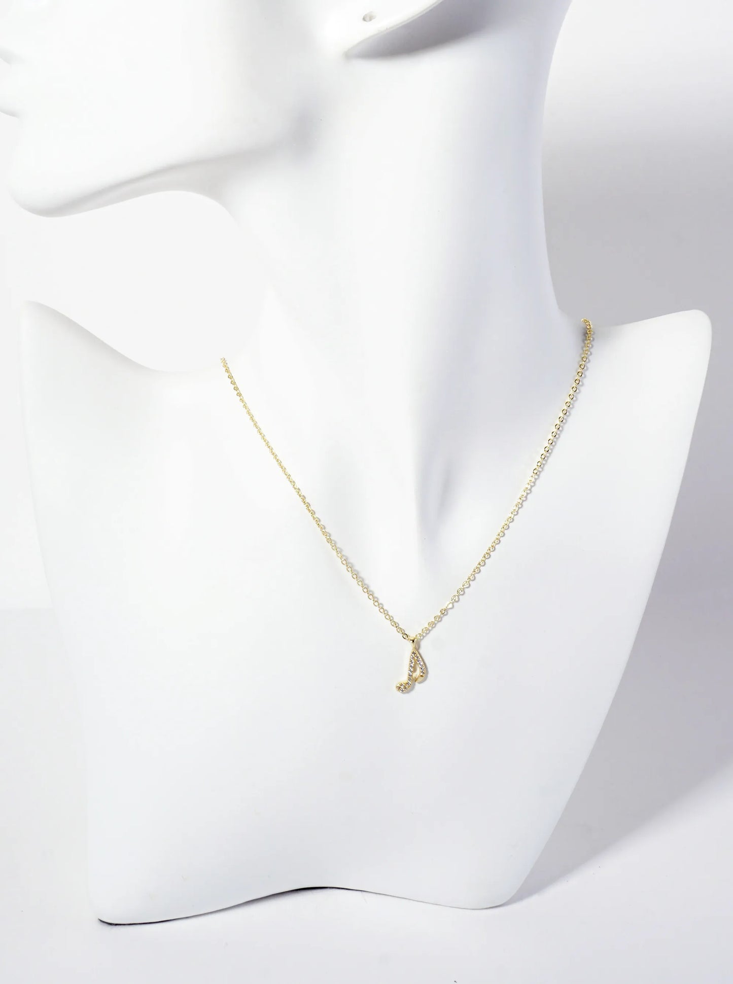 Pave-Set Cubic-Zirconia 12mm Musical-Note Pendant 18K-Gold-Dipped Necklace