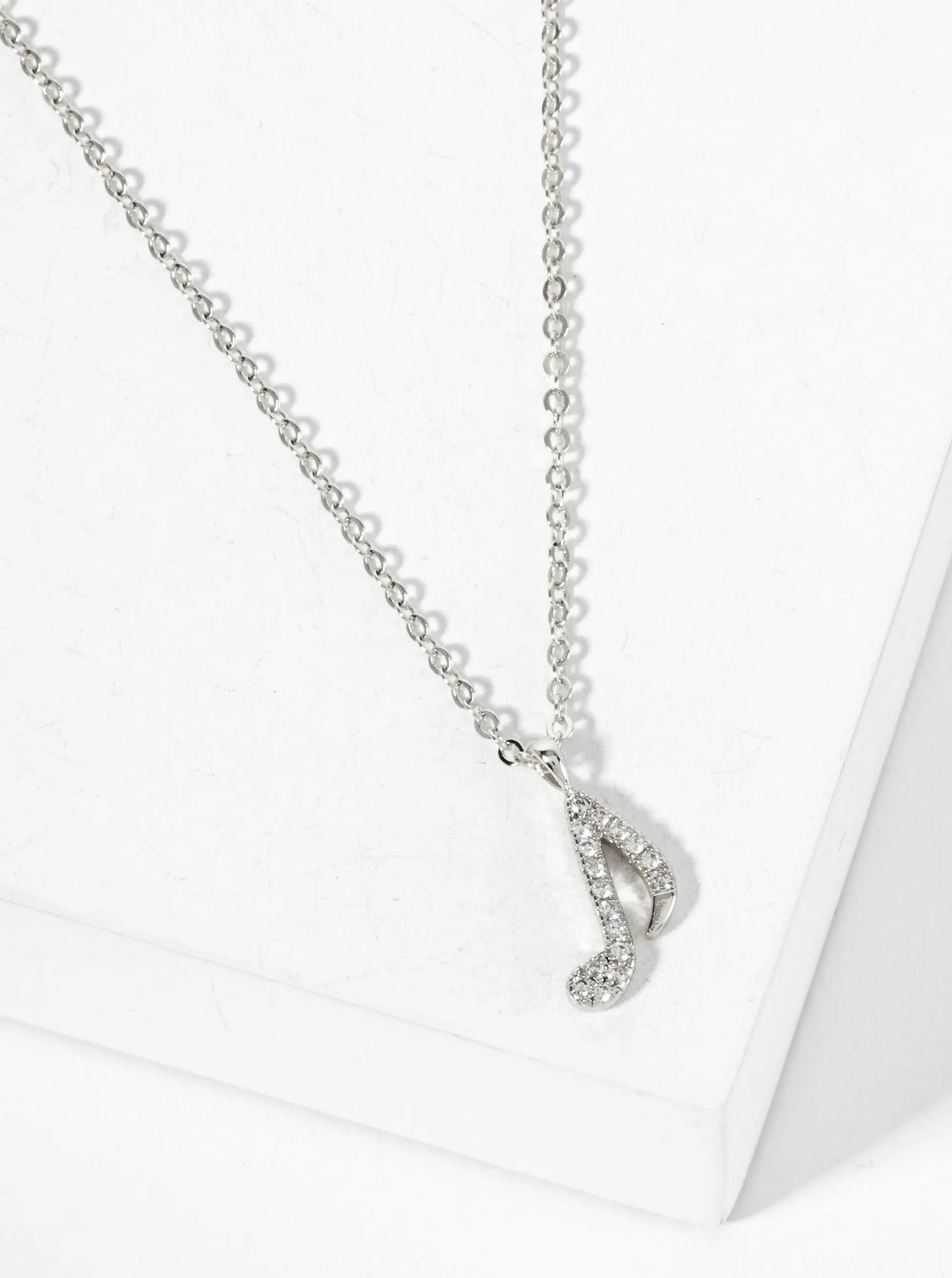 Pave-Set Cubic-Zirconia 12mm Musical-Note Pendant 18K-Gold-Dipped Necklace