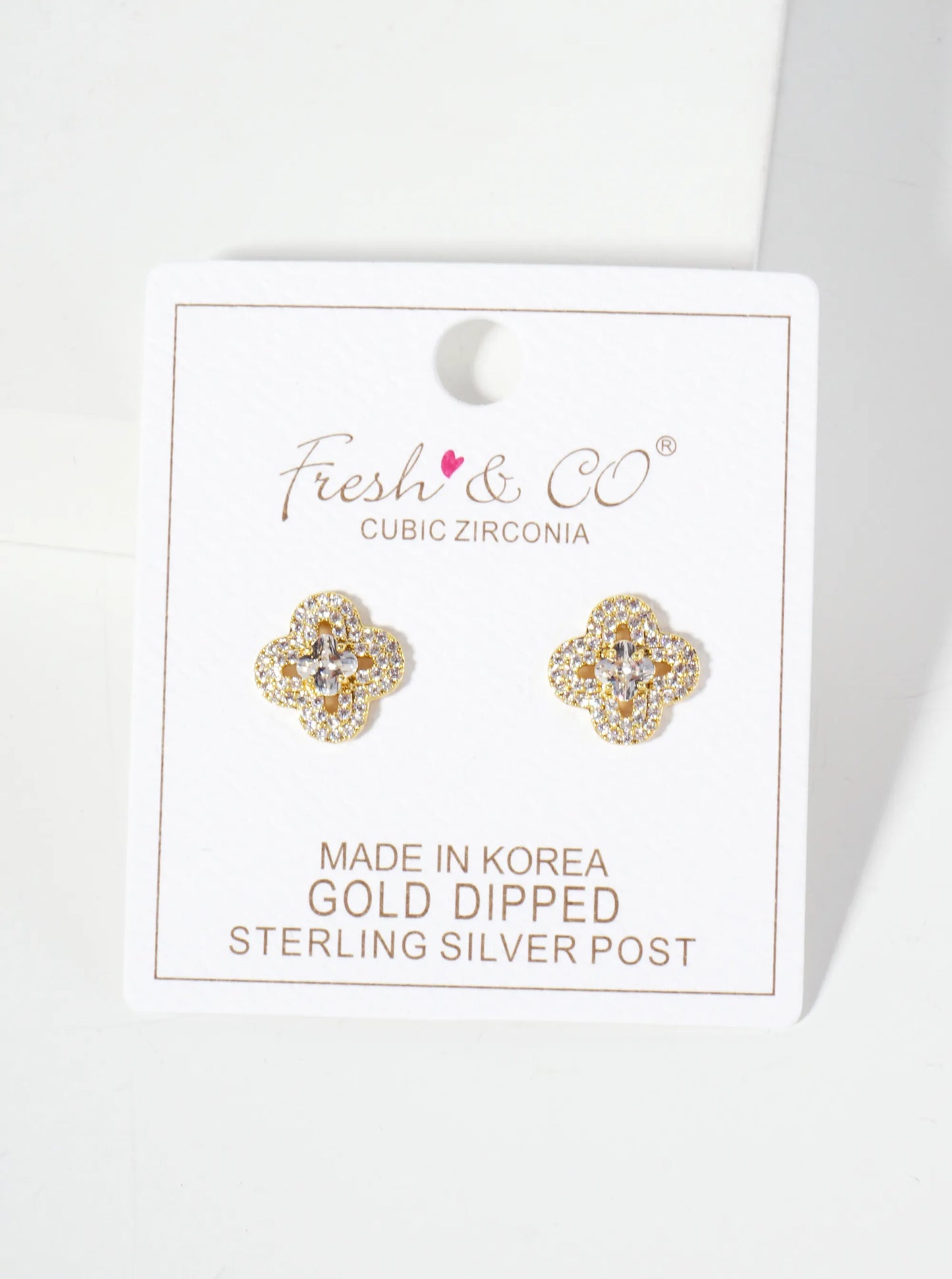 Pave-Set Cubic-Zirconia 12mm Quatrefoil 18K-Gold-Dipped Stud Earrings