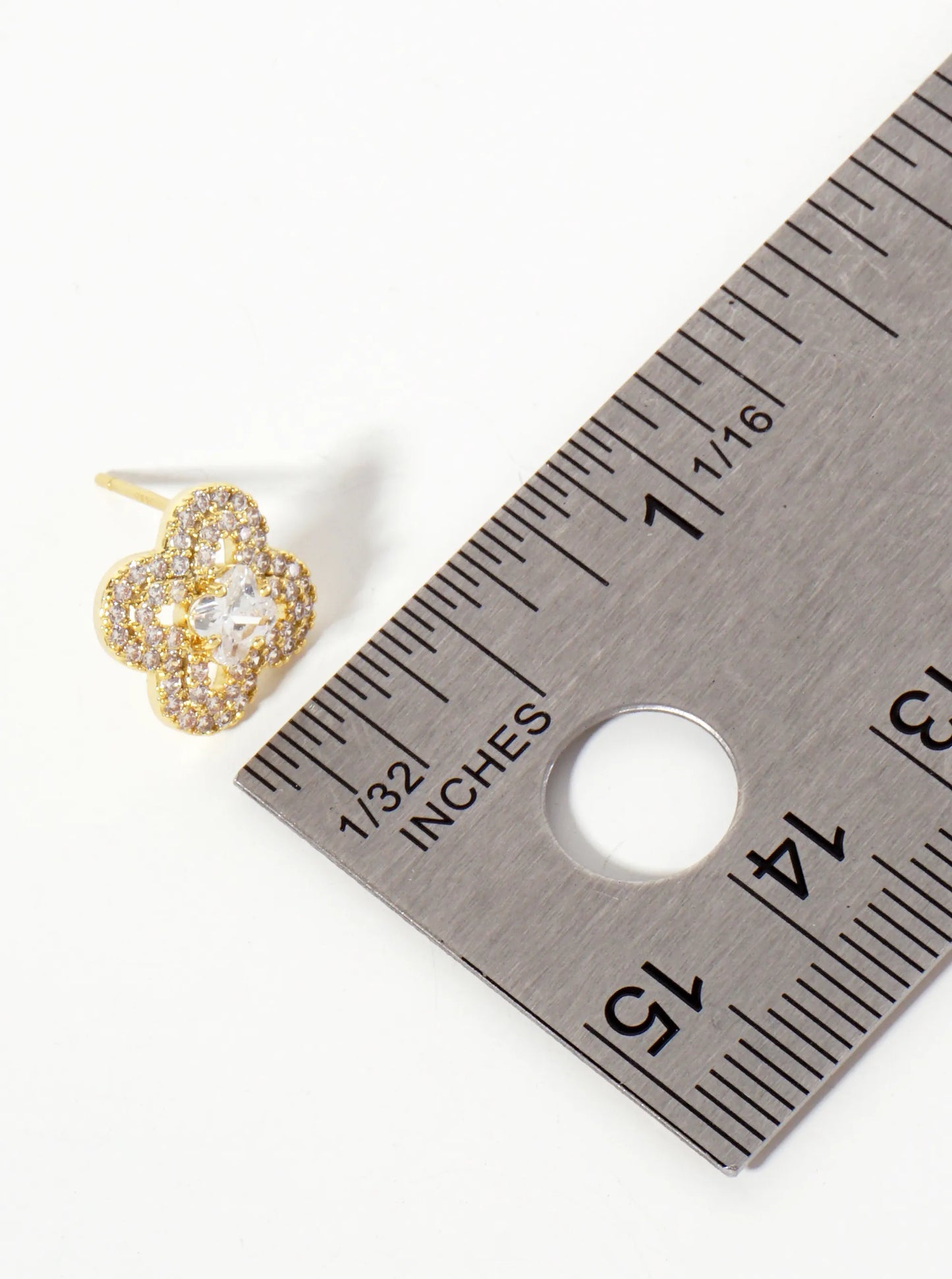 Pave-Set Cubic-Zirconia 12mm Quatrefoil 18K-Gold-Dipped Stud Earrings