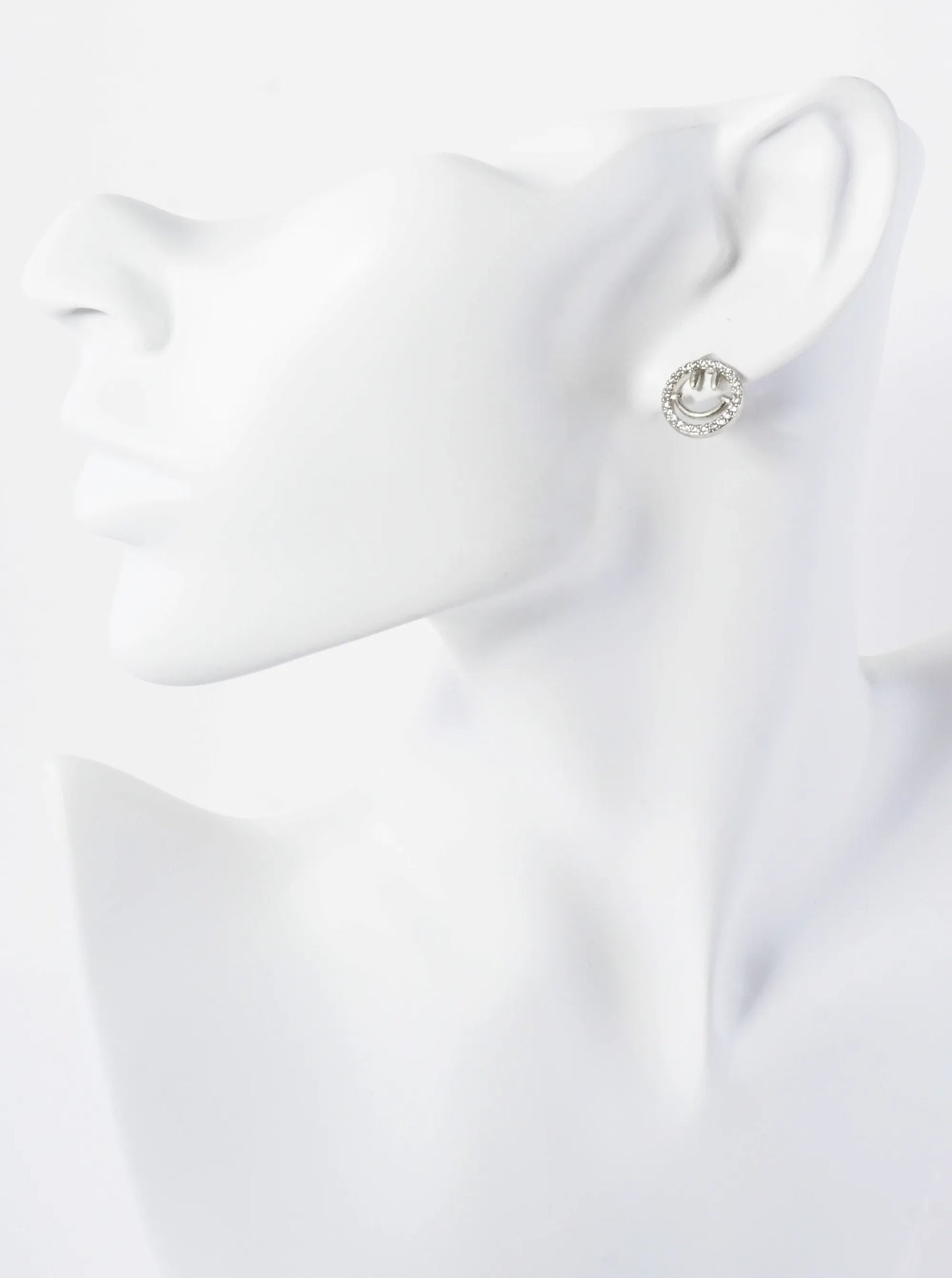 Pave-Set Cubic-Zirconia 12mm Smiley-Face 14K-Gold-Dipped Stud Earrings
