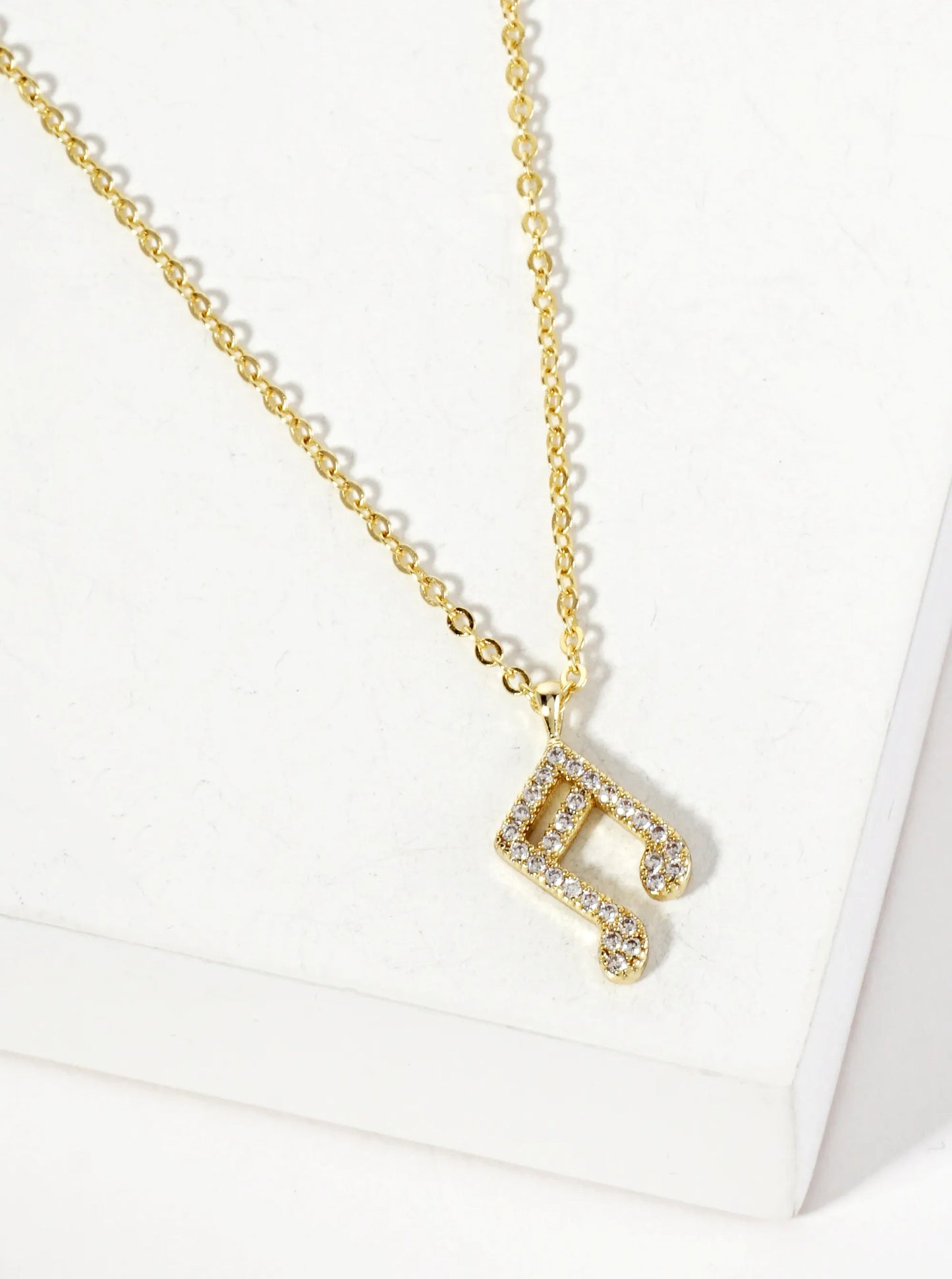 Pave-Set Cubic-Zirconia 13mm Musical-Note Pendant 18K-Gold-Dipped Necklace