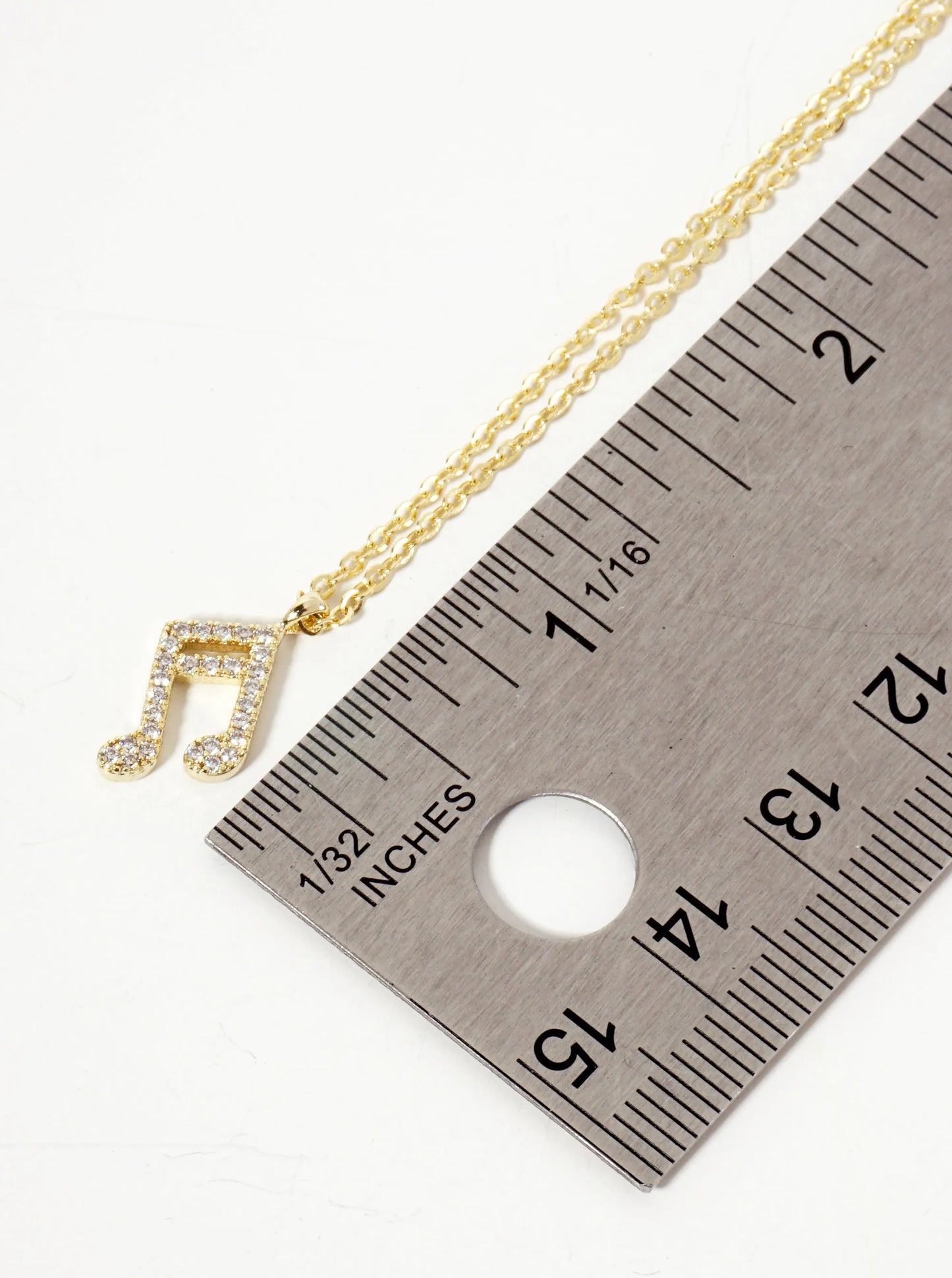 Pave-Set Cubic-Zirconia 13mm Musical-Note Pendant 18K-Gold-Dipped Necklace
