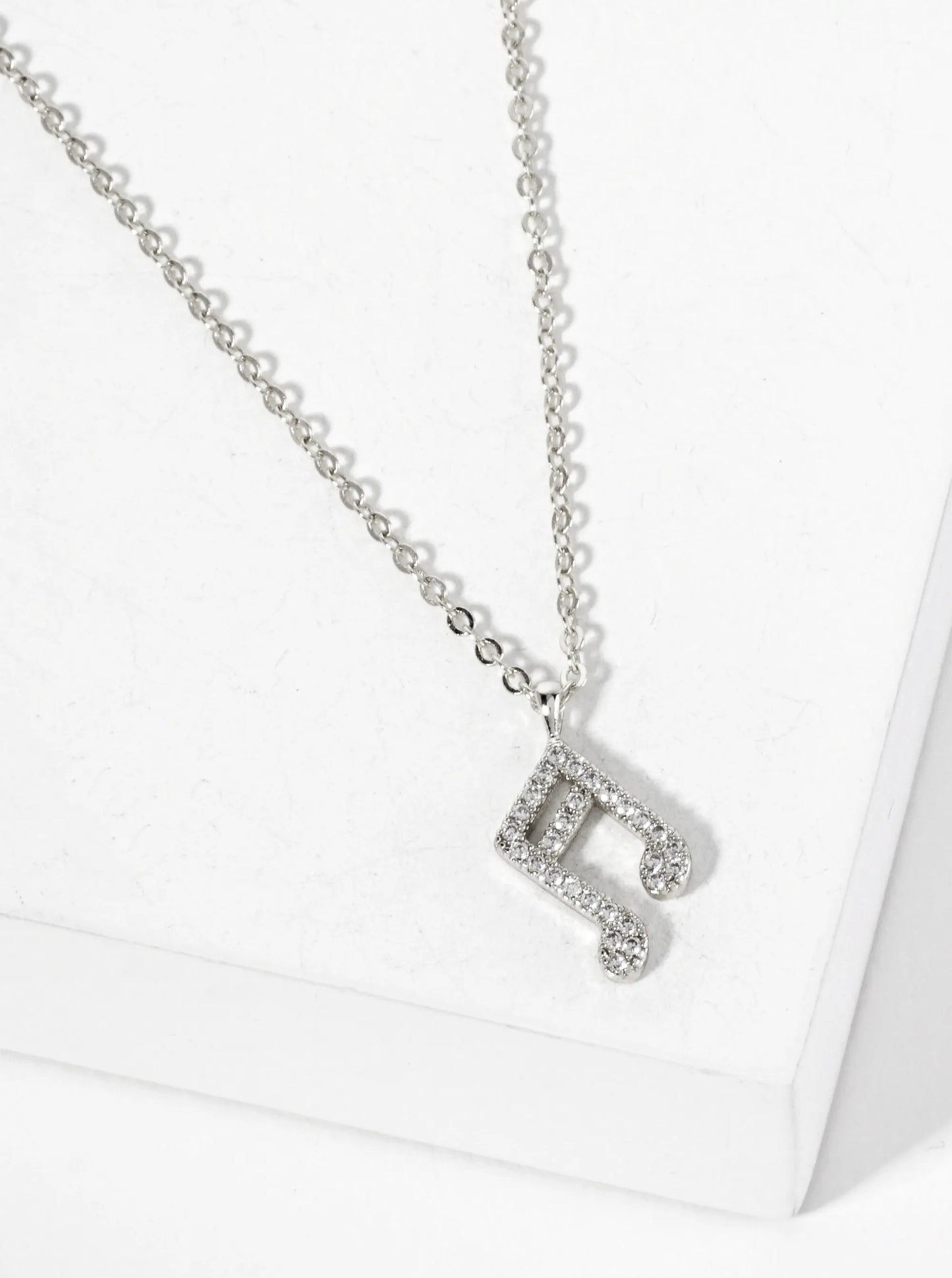 Pave-Set Cubic-Zirconia 13mm Musical-Note Pendant 18K-Gold-Dipped Necklace