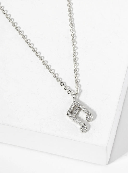 Pave-Set Cubic-Zirconia 13mm Musical-Note Pendant 18K-Gold-Dipped Necklace