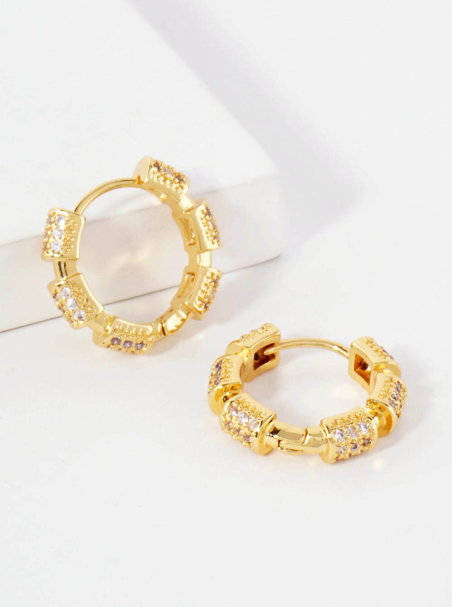 Pave-Set Cubic-Zirconia 14K-Gold-Dipped 12mm Huggie Hoop Earrings