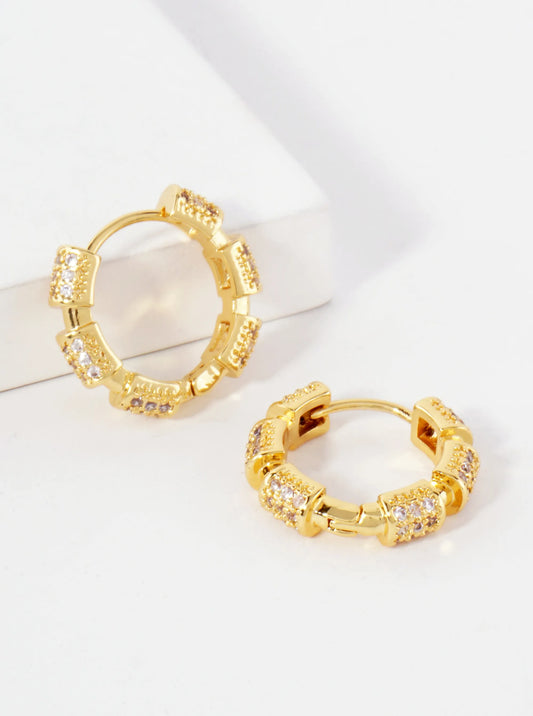Pave-Set Cubic-Zirconia 14K-Gold-Dipped 12mm Huggie Hoop Earrings