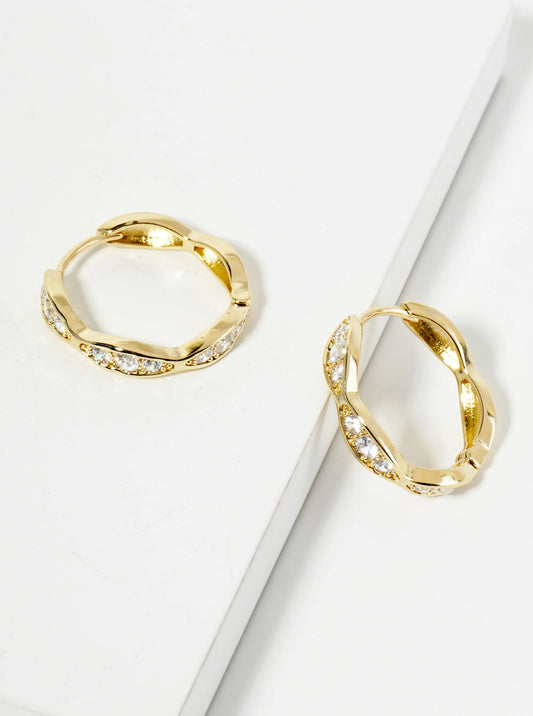 Pave-Set Cubic-Zirconia 14K-Gold-Dipped 18mm Huggie Hoop Earrings