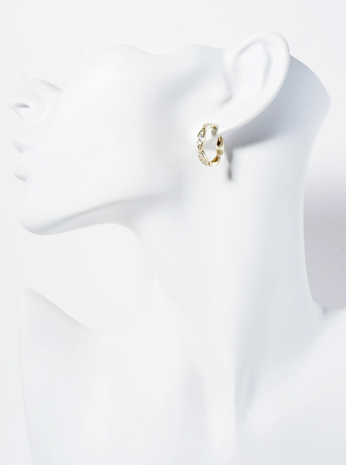 Pave-Set Cubic-Zirconia 14K-Gold-Dipped 18mm Huggie Hoop Earrings