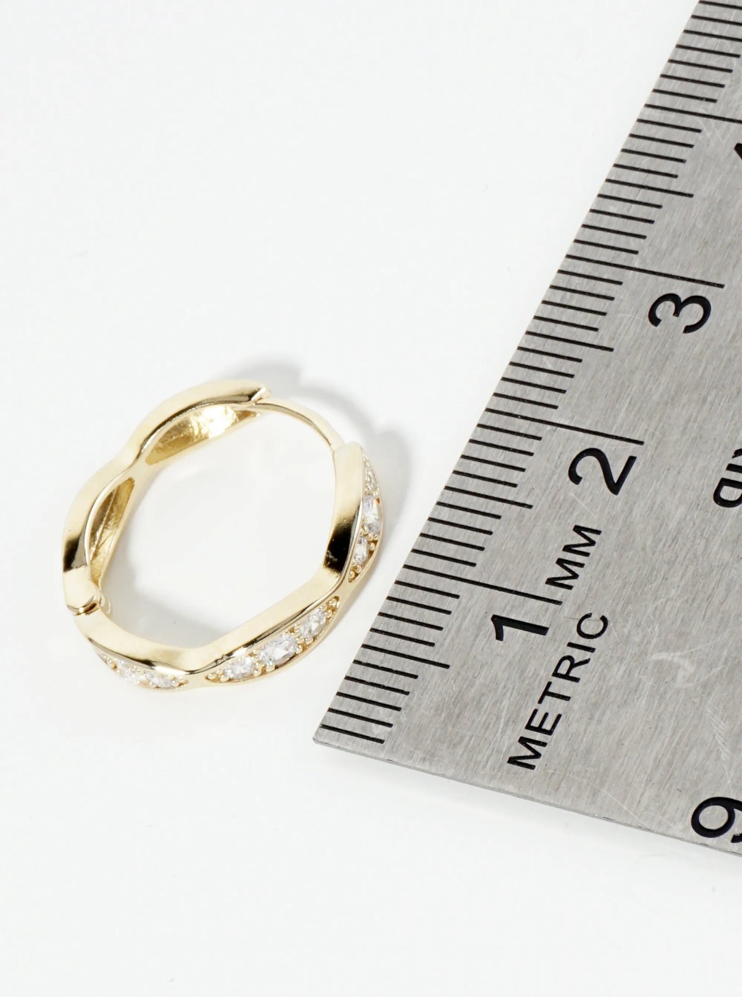 Pave-Set Cubic-Zirconia 14K-Gold-Dipped 18mm Huggie Hoop Earrings