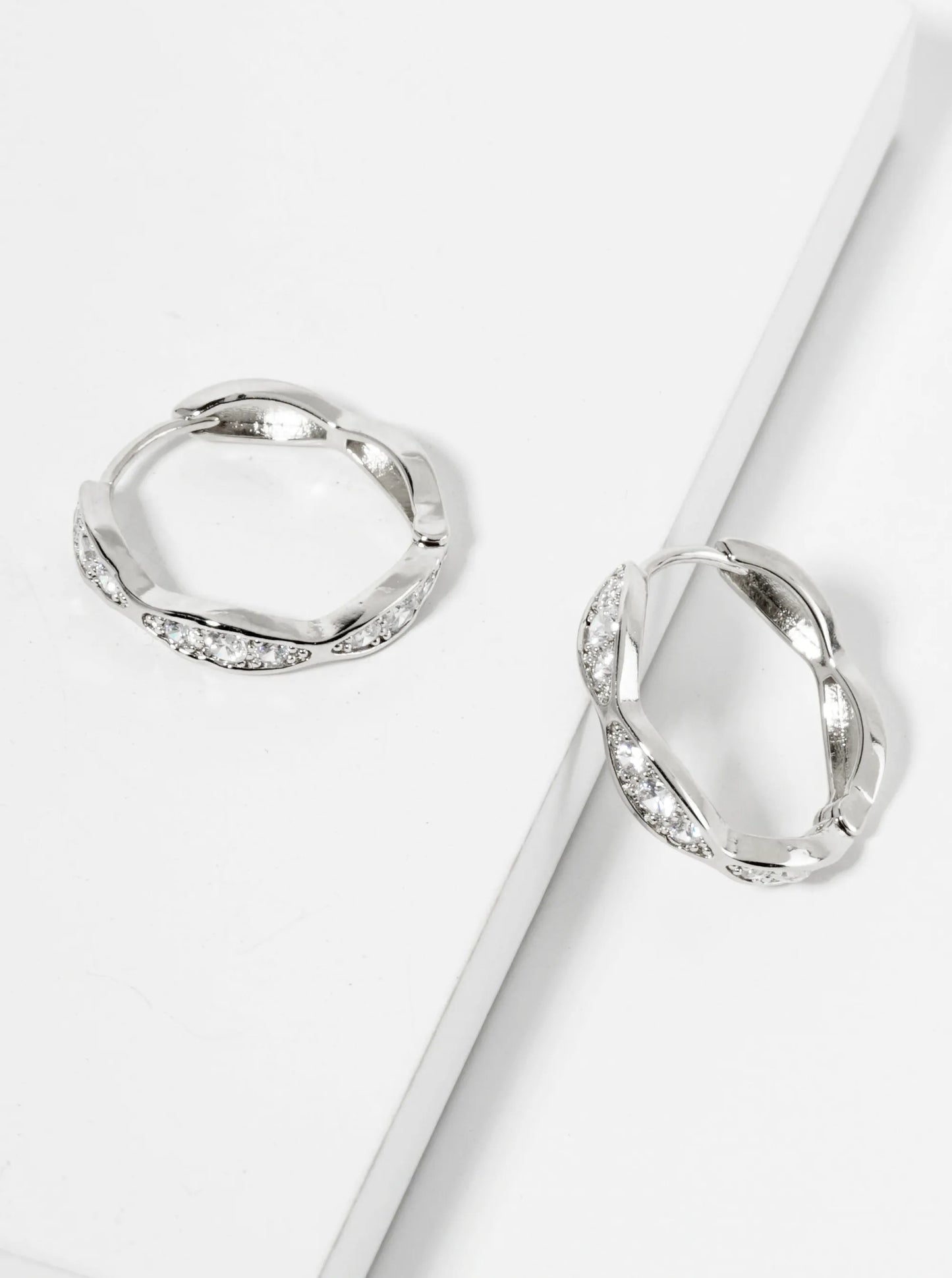 Pave-Set Cubic-Zirconia 14K-Gold-Dipped 18mm Huggie Hoop Earrings