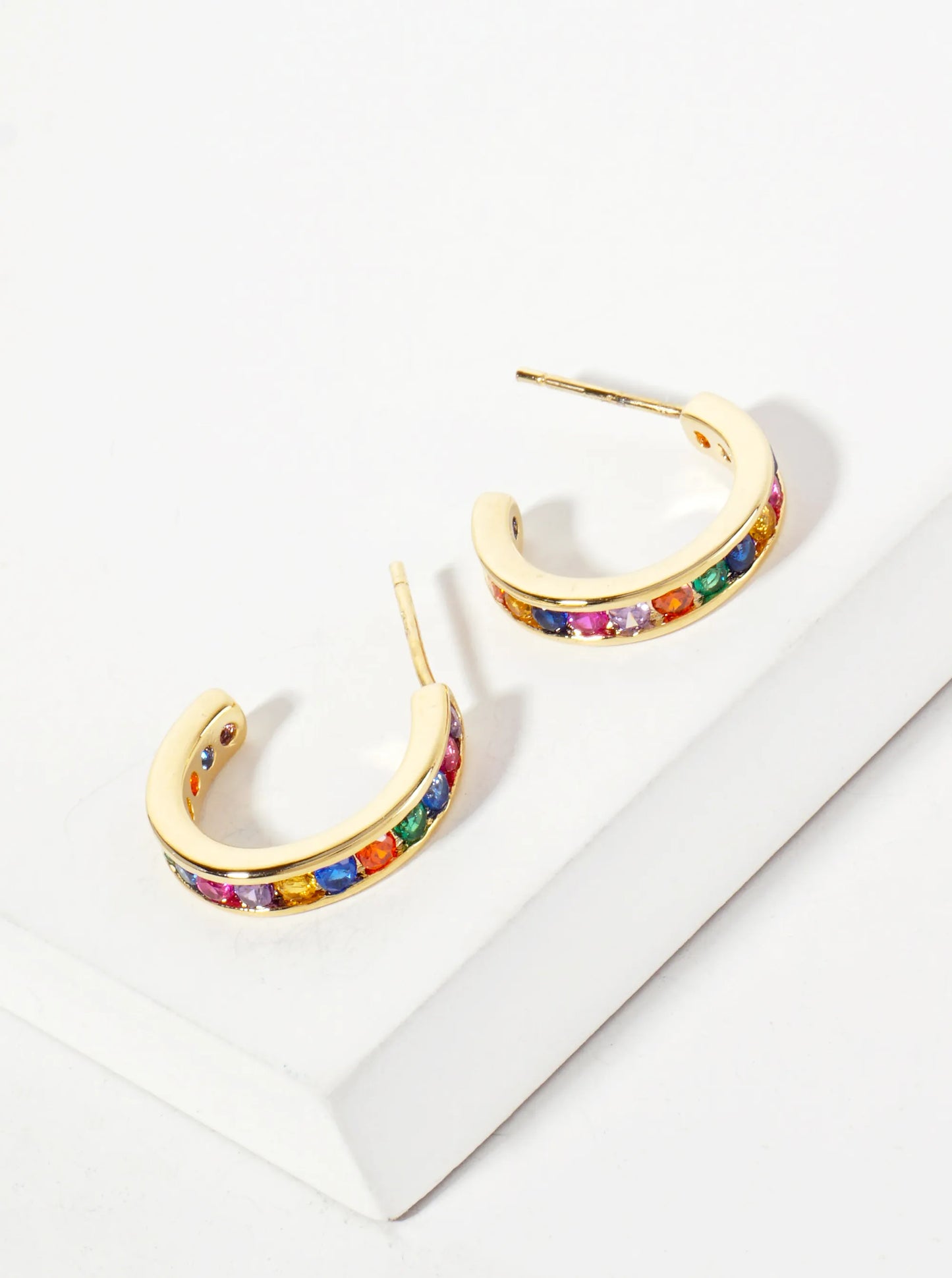 Pave-Set Cubic-Zirconia 15mm 18K-Gold-Dipped Brass Hoop Earrings