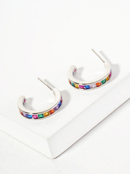 Pave-Set Cubic-Zirconia 15mm 18K-Gold-Dipped Brass Hoop Earrings