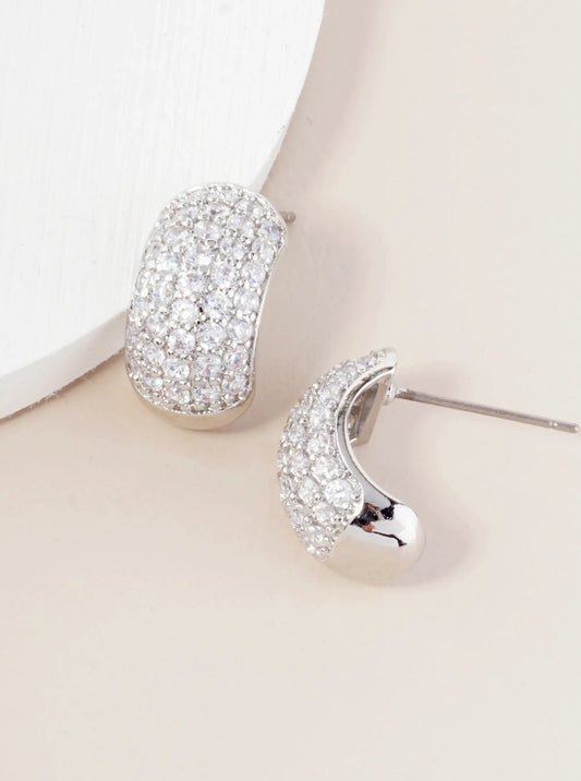 Pave Set Cubic Zirconia 15mm Half Hoop Stud Earrings