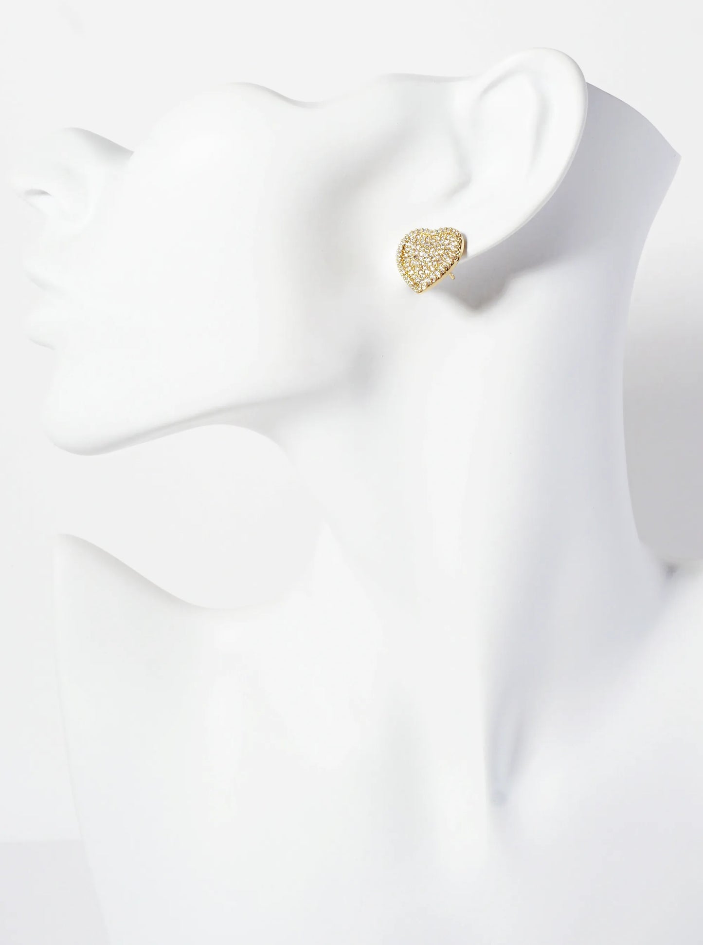 Pave-Set Cubic-Zirconia 15mm Heart-Shaped 18K-Gold-Dipped Stud Earrings