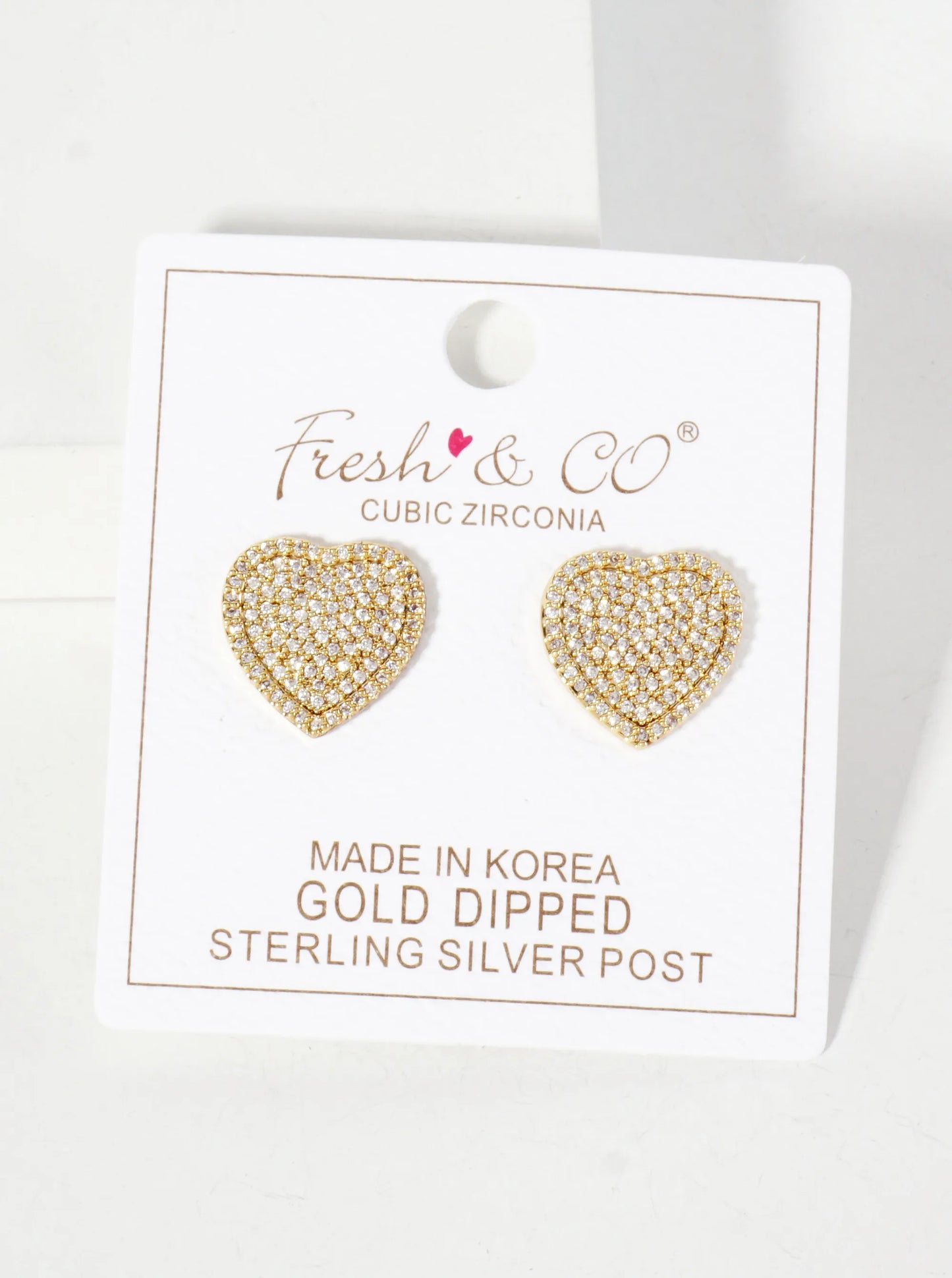 Pave-Set Cubic-Zirconia 15mm Heart-Shaped 18K-Gold-Dipped Stud Earrings