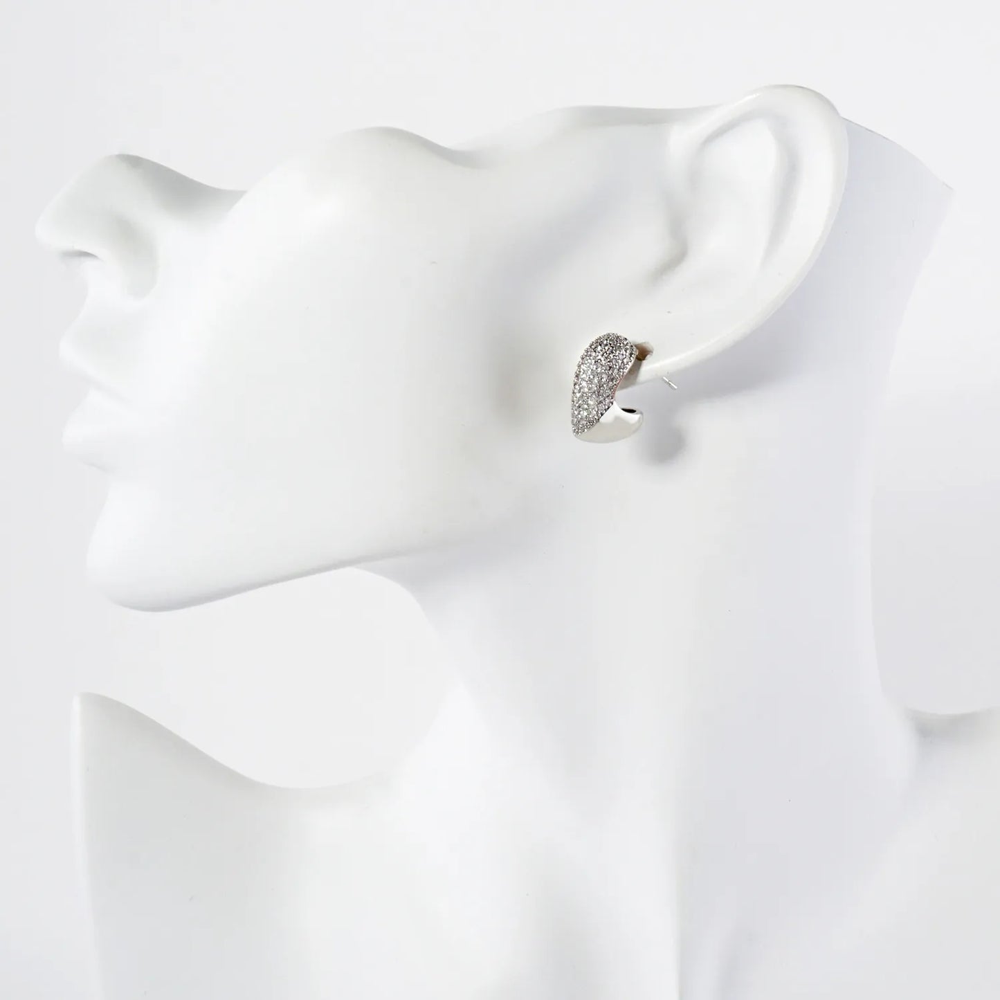 Pave-Set Cubic-Zirconia 15mm Puffy Heart Gold-Dipped Brass Open Huggie Hoop Earrings