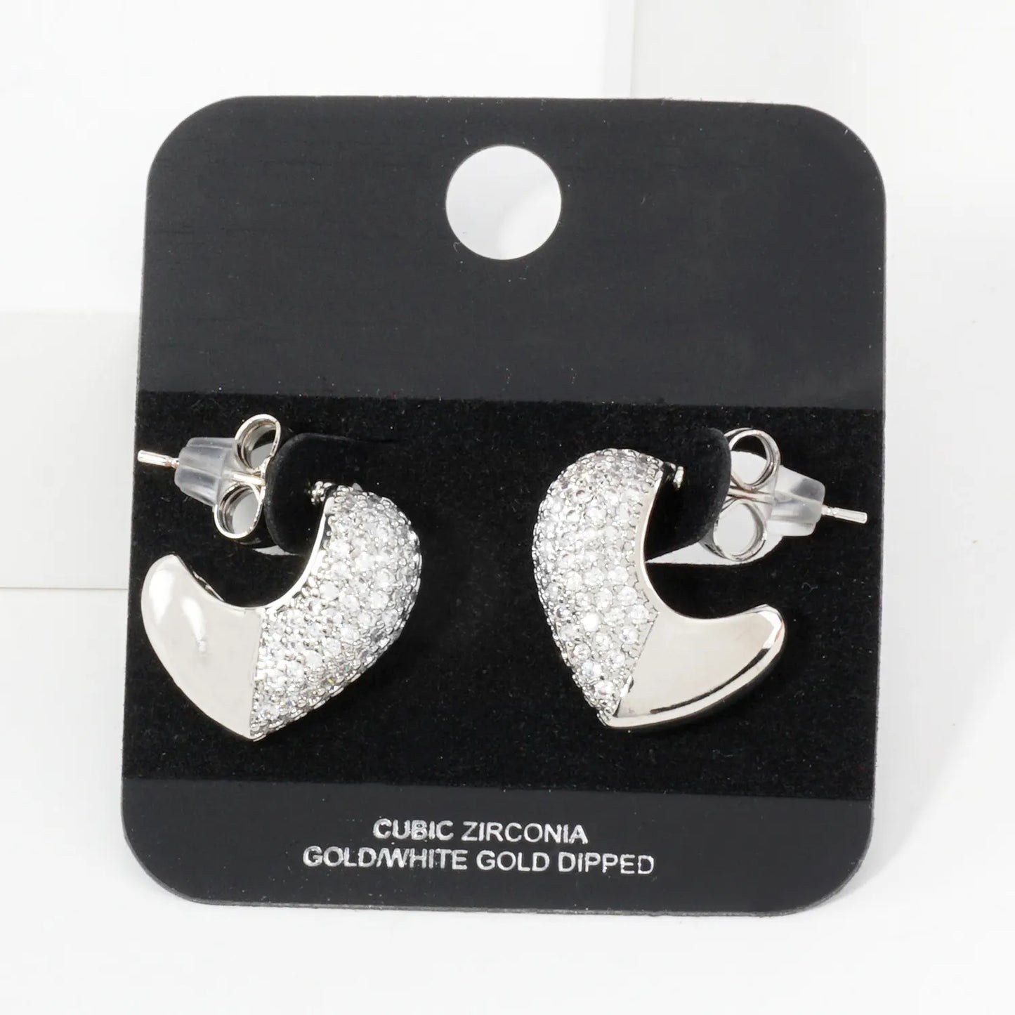 Pave-Set Cubic-Zirconia 15mm Puffy Heart Gold-Dipped Brass Open Huggie Hoop Earrings