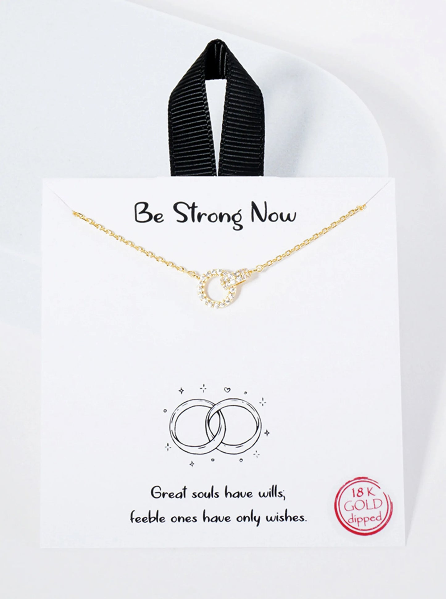 Pave-Set Cubic-Zirconia 18K-Gold-Dipped Interlocking Double Circle Pendant Necklace